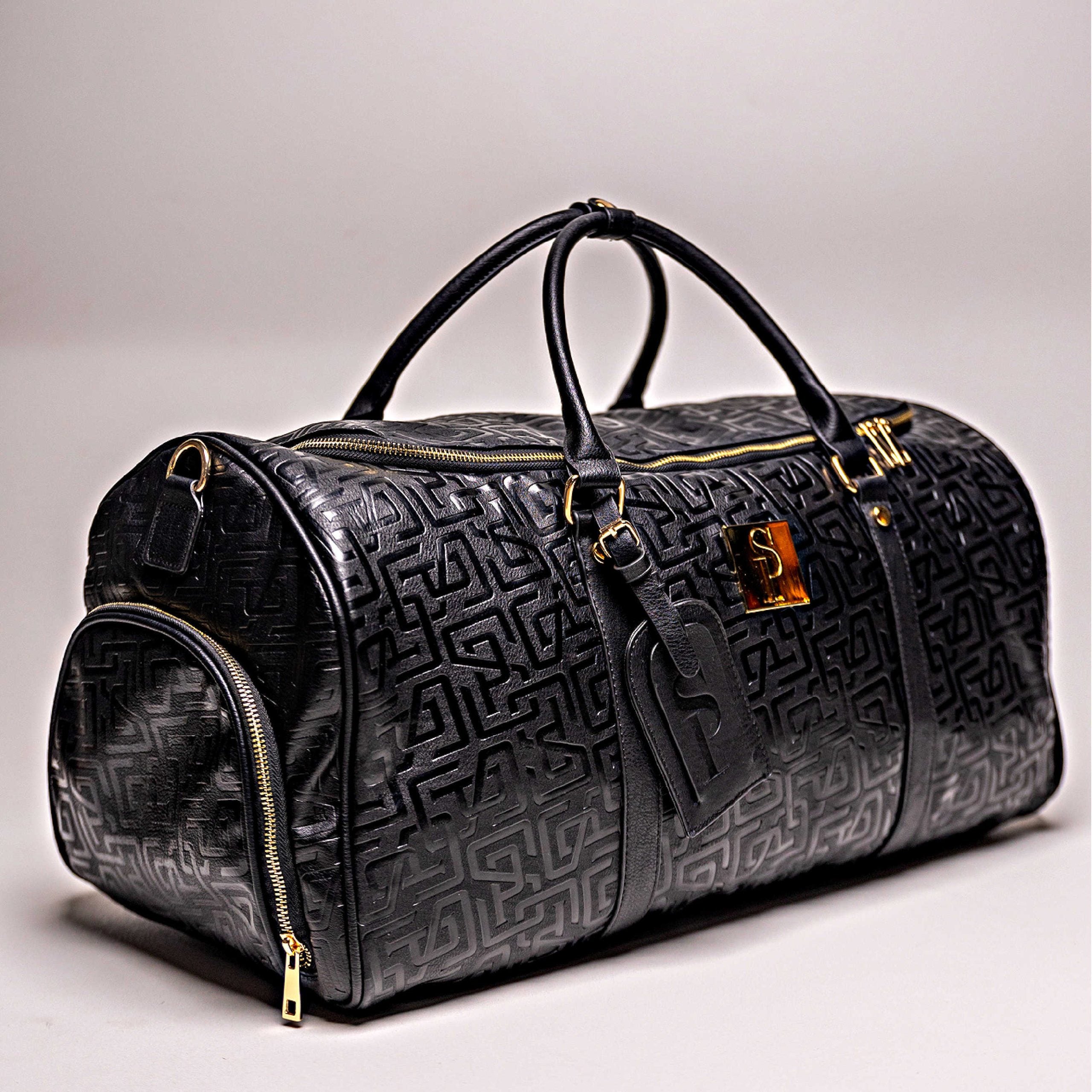 Kith Duffle Bag with Monogram Deboss in Saffiano Leather - Black