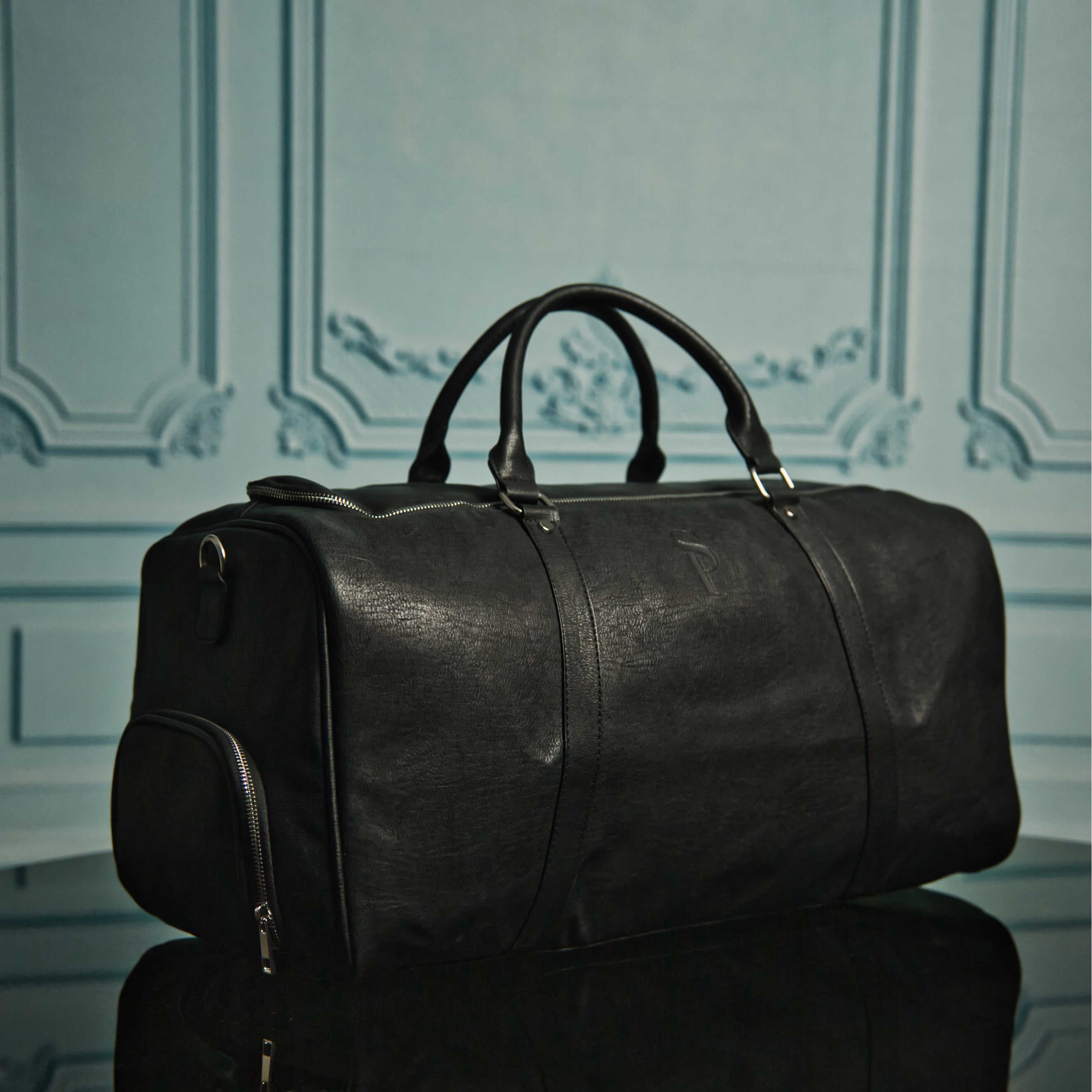 Black Tumbled Leather Duffle Bag - Sole Premise