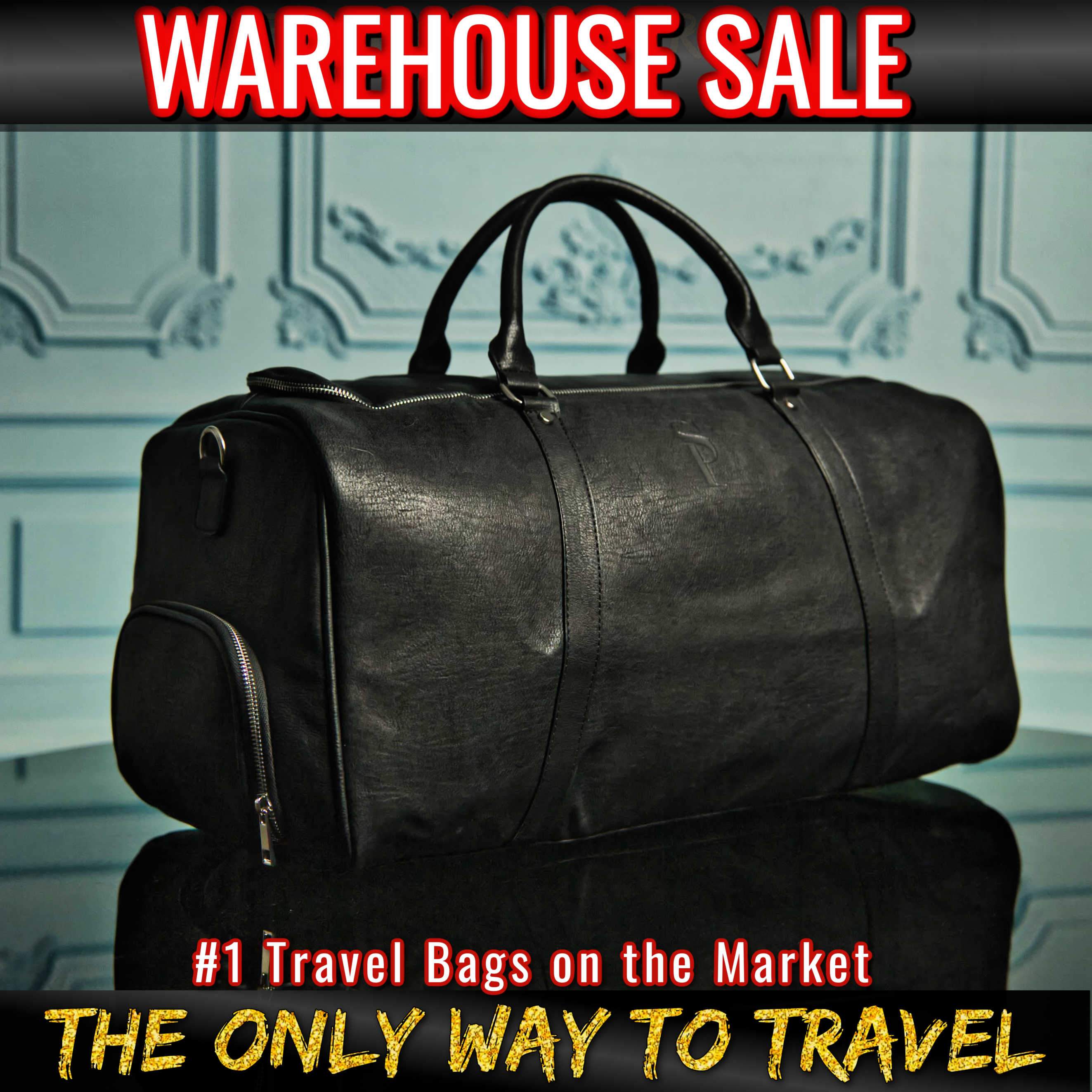 Black Leather Duffle (Warehouse Sale)