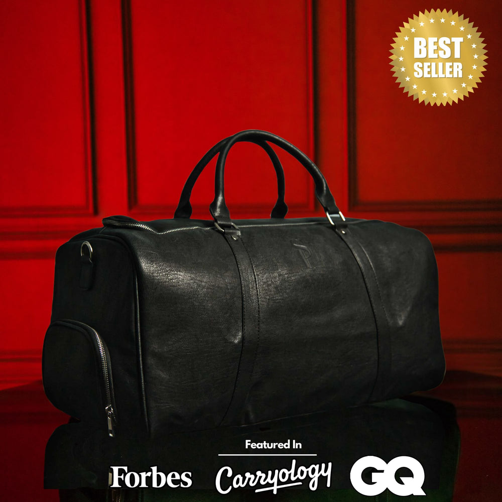 Black Leather Roller Bag Set - Sole Premise