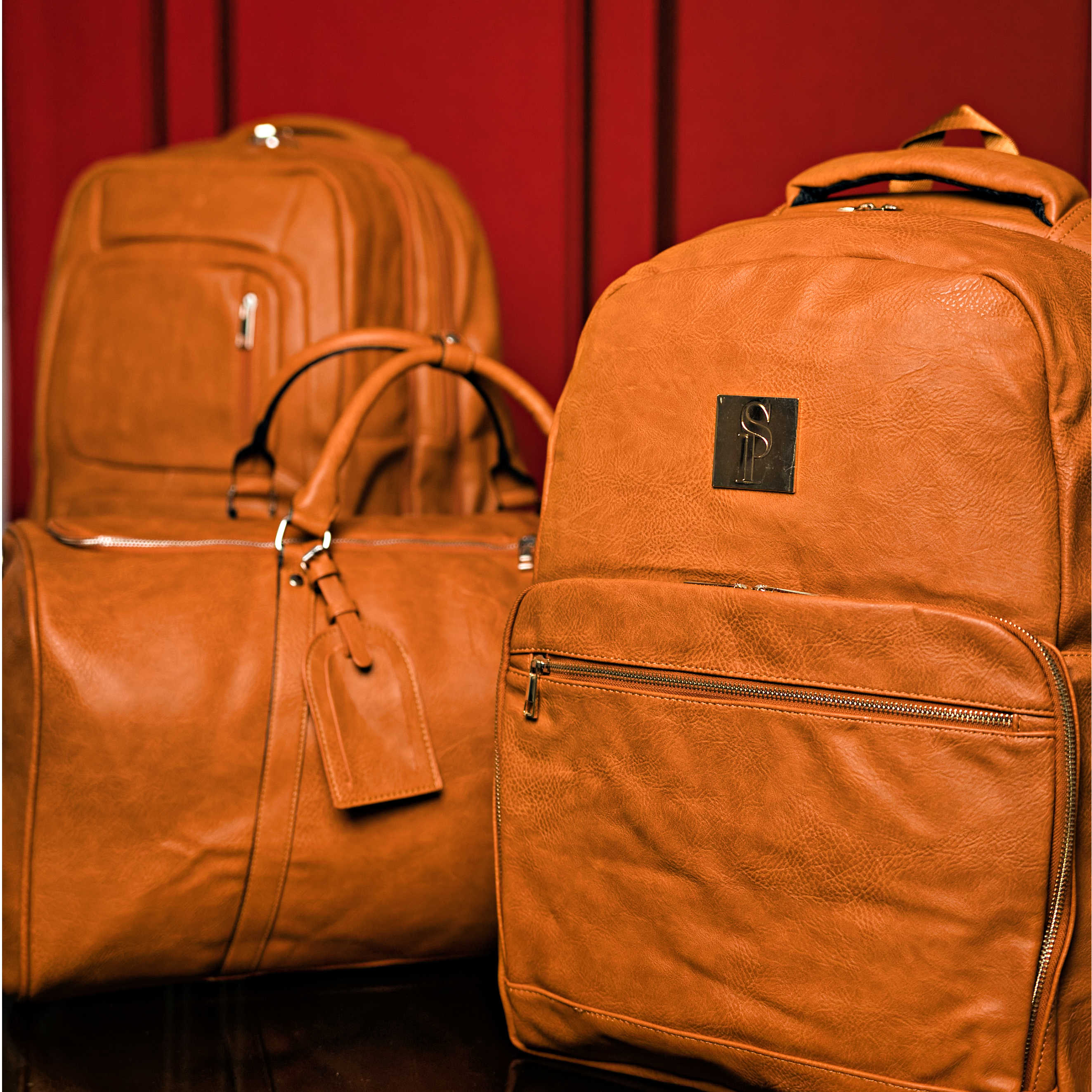 Brown Tumbled Leather 3 Bag Set
