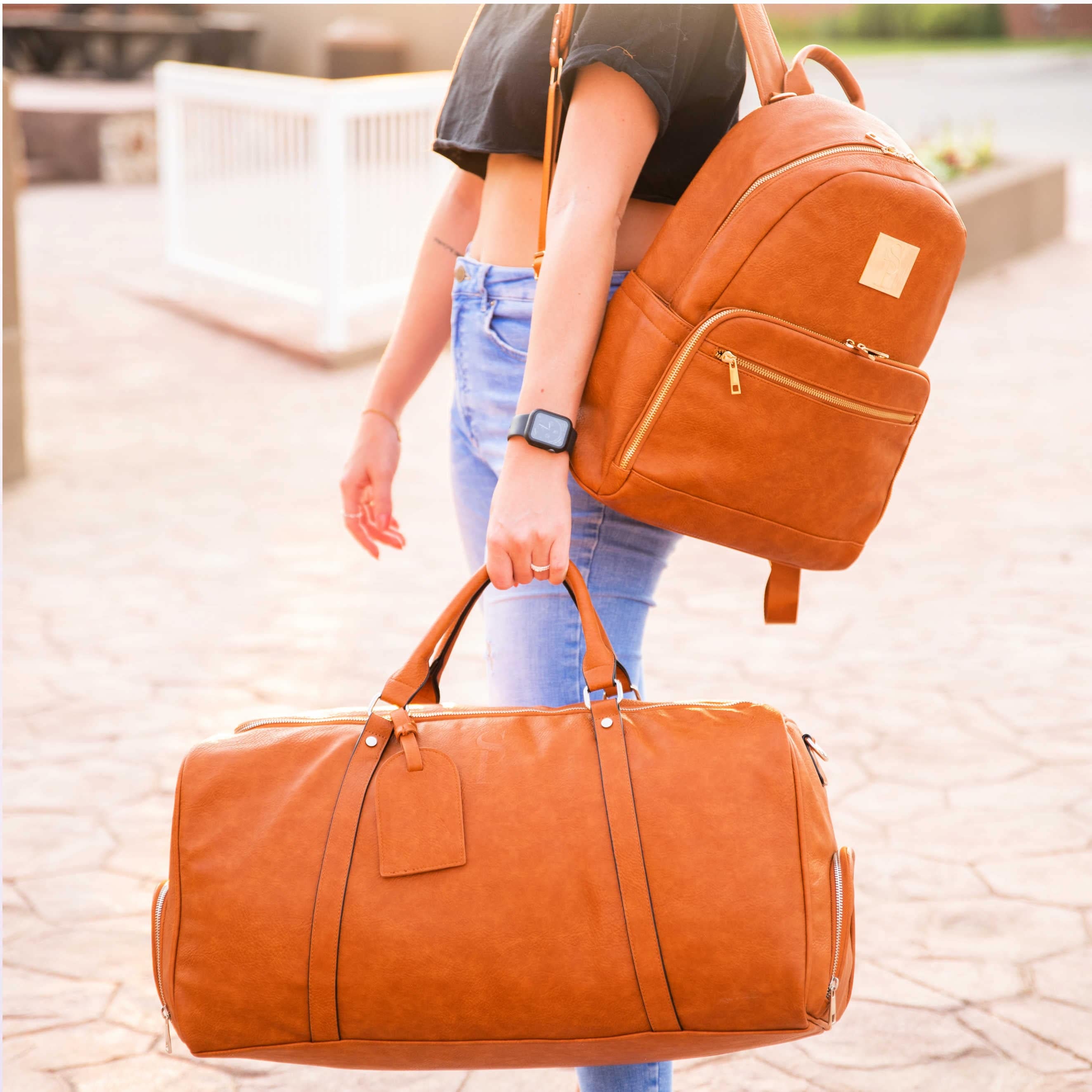 Brown Leather Carrier and Duffle Set - Sole Premise