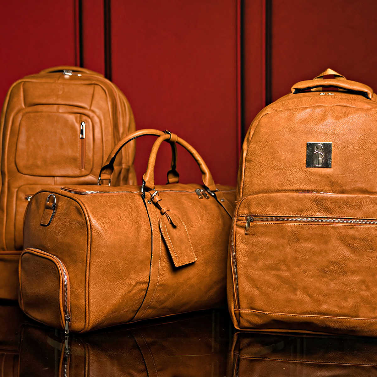 Brown Tumbled Leather 3 Bag Set