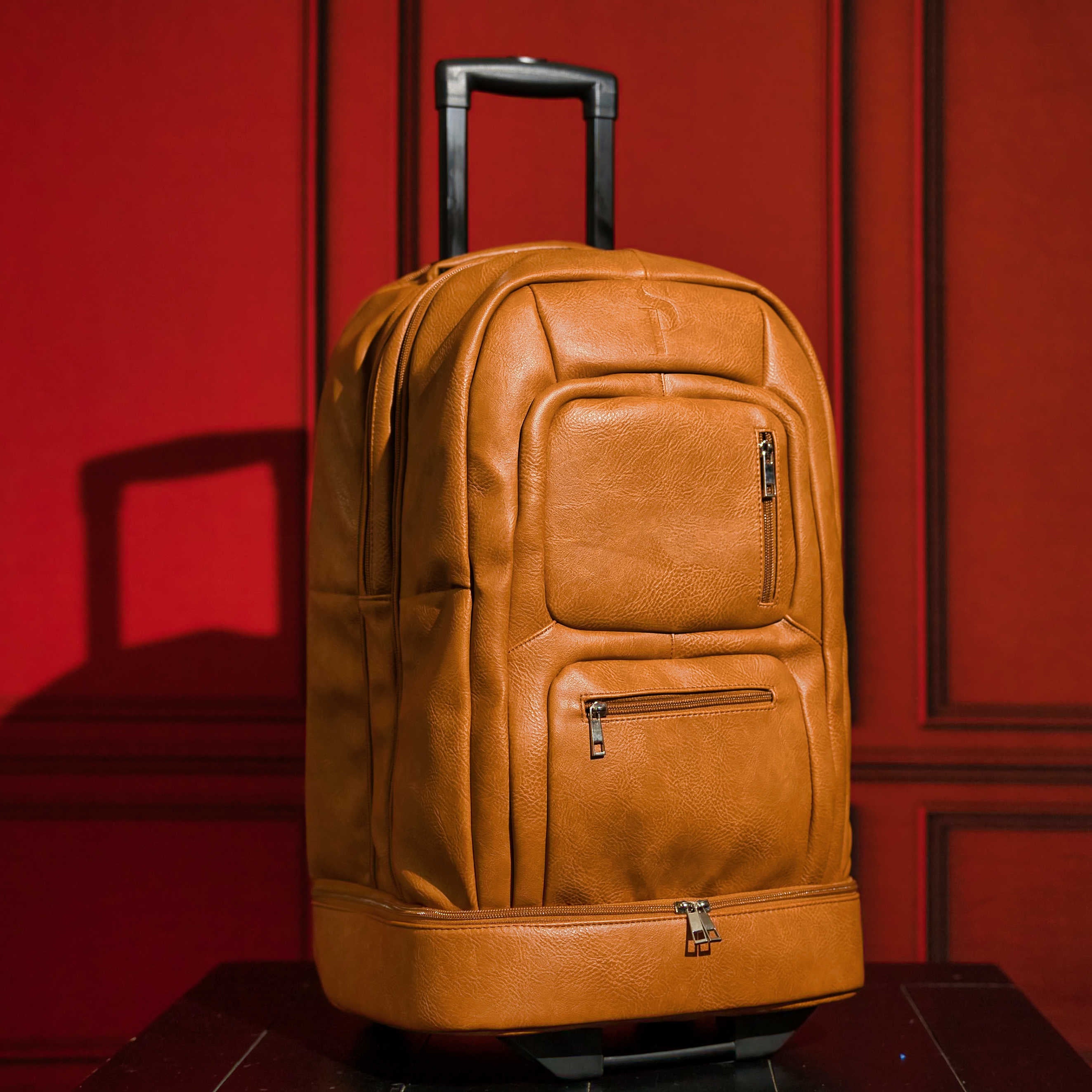 Brown Leather Roller Carry-on Set