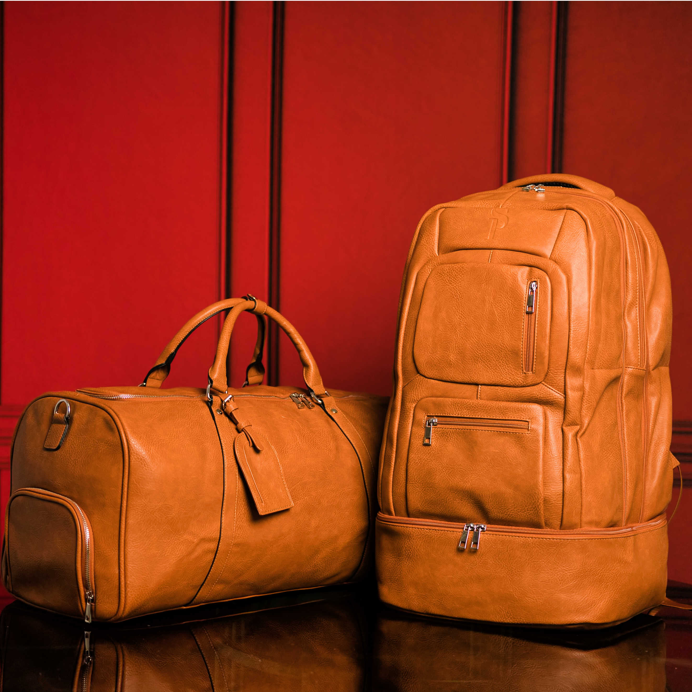 Brown Tumbled Leather Signature Bag Set (Signature and Duffle Bag)