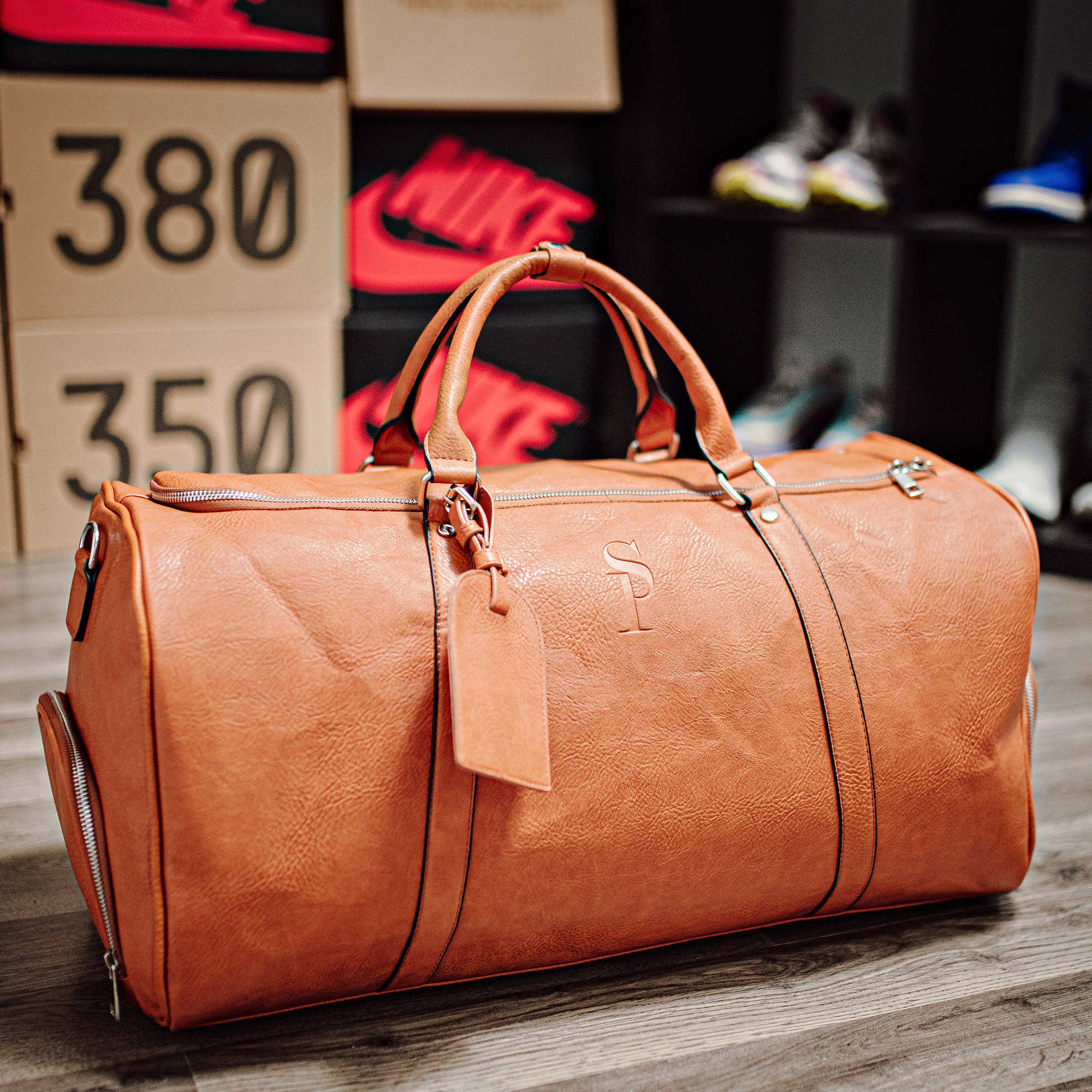 Brown Tumbled Leather 2 Bag Set (Commuter and Duffle)