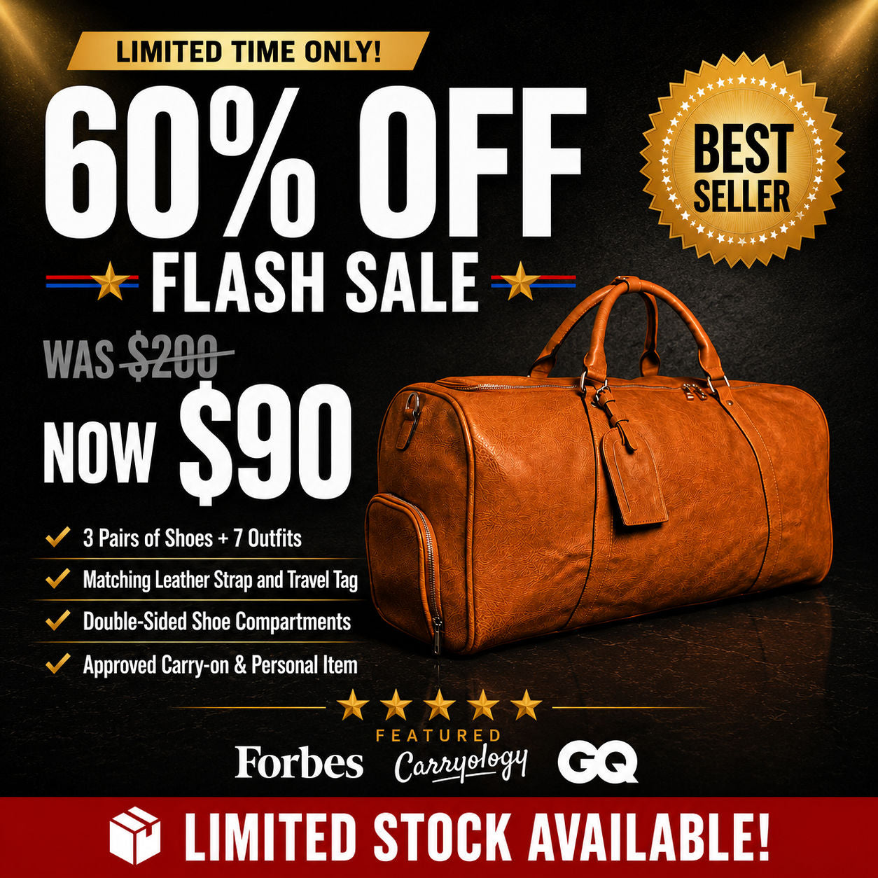 Brown Leather Duffle (FLASH SALE)