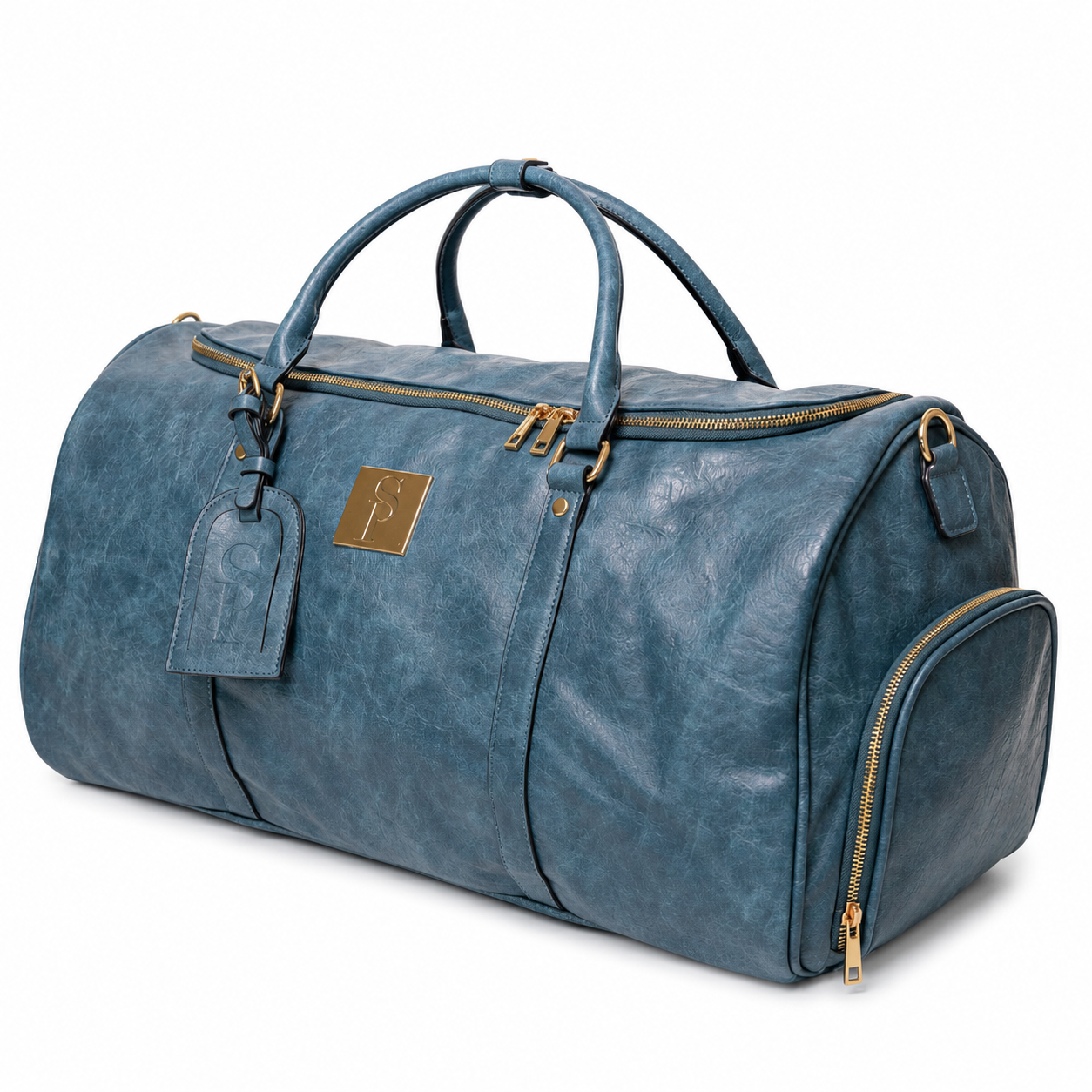 Blue Tumbled Leather Weekender Duffle Bag - Sole Premise