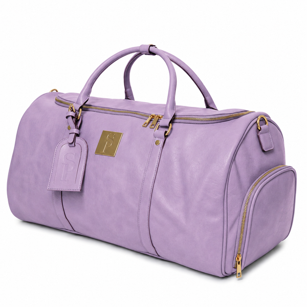 Purple Leather Weekender Duffle Bag