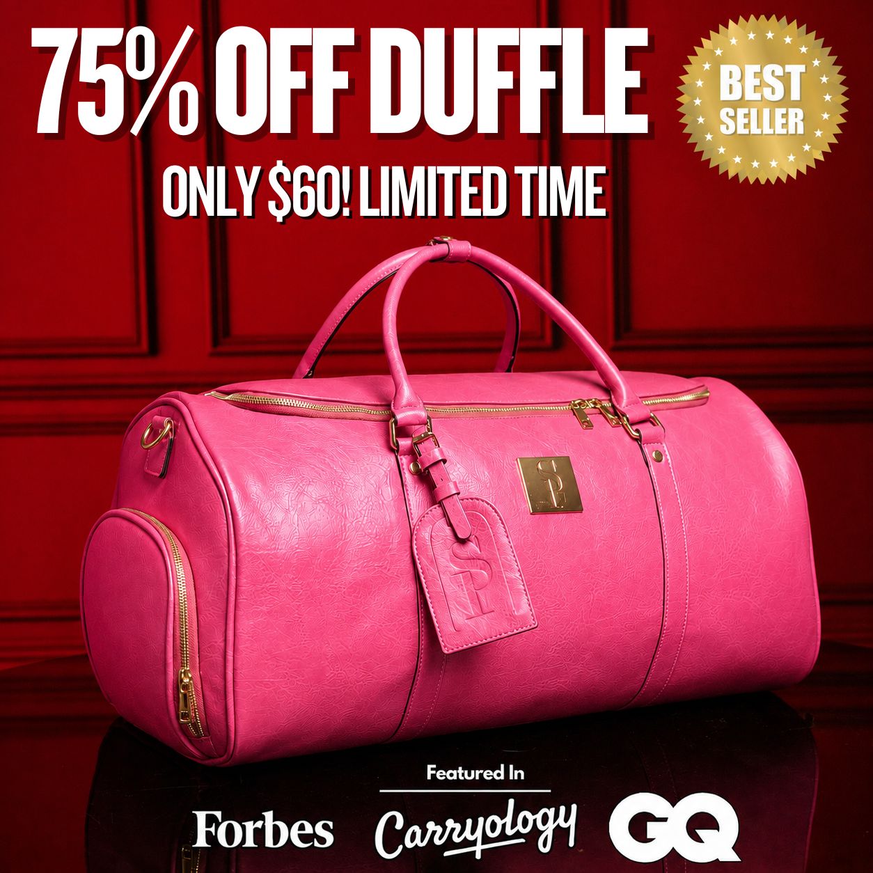 Pink Luciano Leather Weekender Duffle (FLASH SALE)