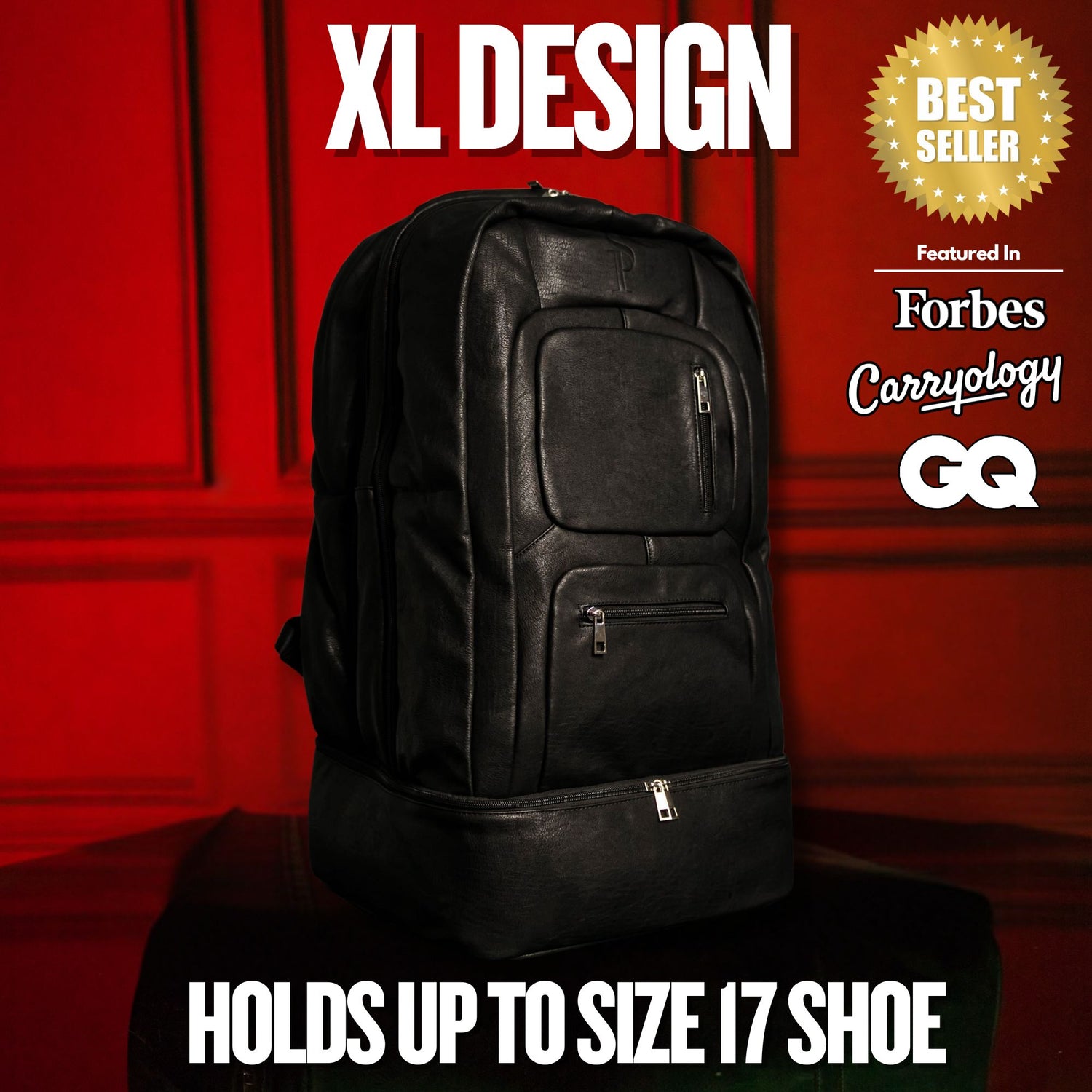 Black Leather Patented Carry-on Bag (XL Design) - Sole Premise