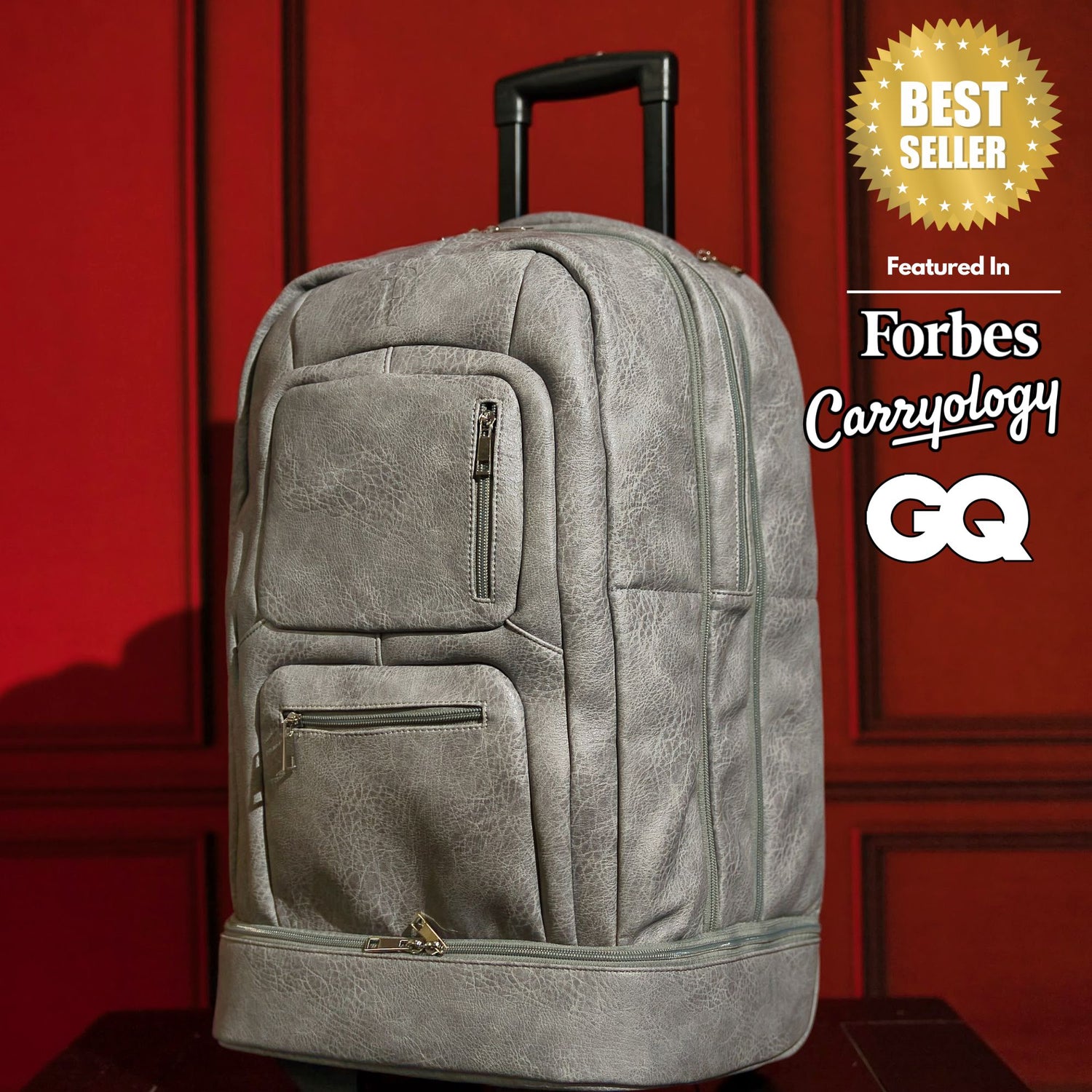 Grey Leather Carry-On Patented Roller Bag - Sole Premise