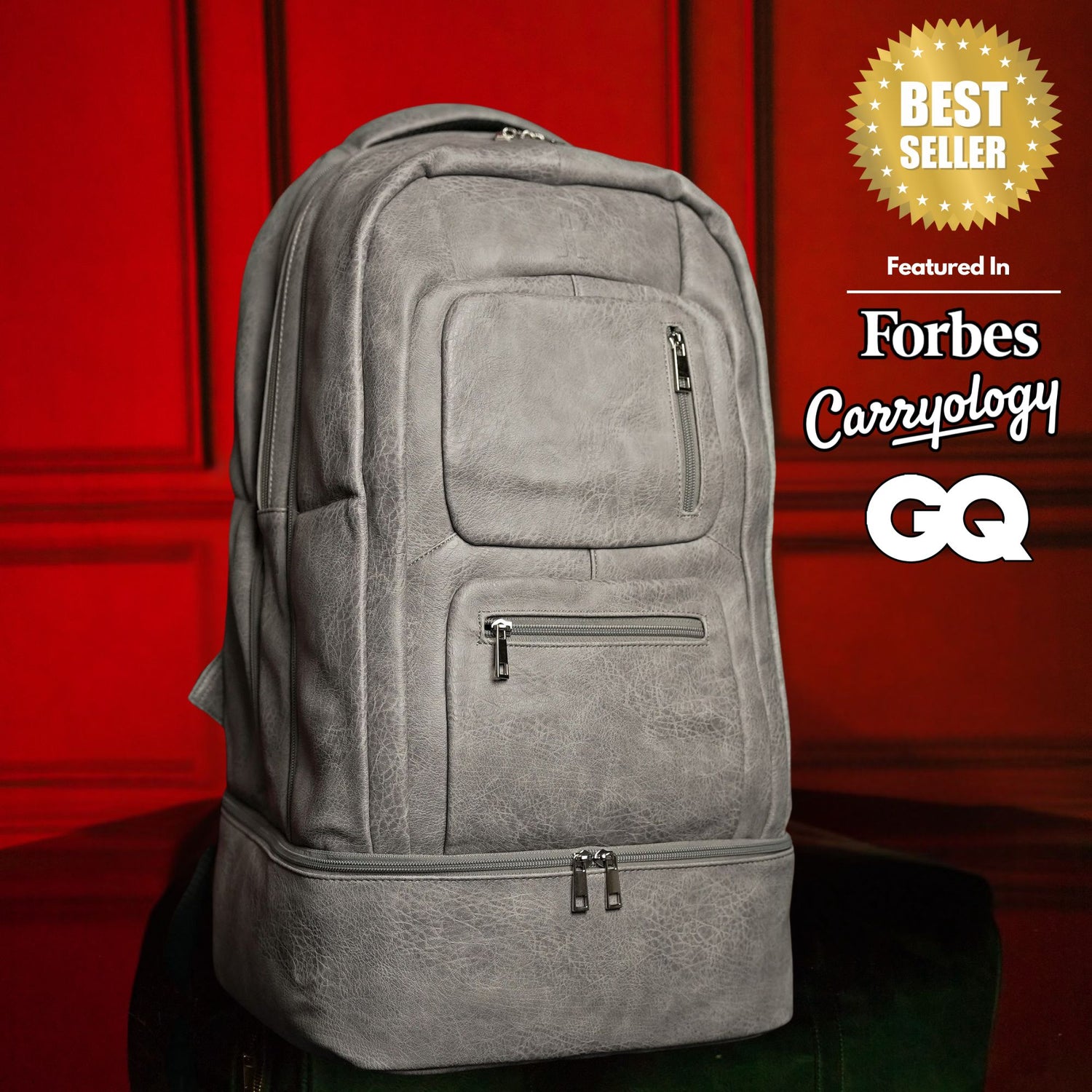 Grey Leather Carry-On Patented Backpack - Sole Premise