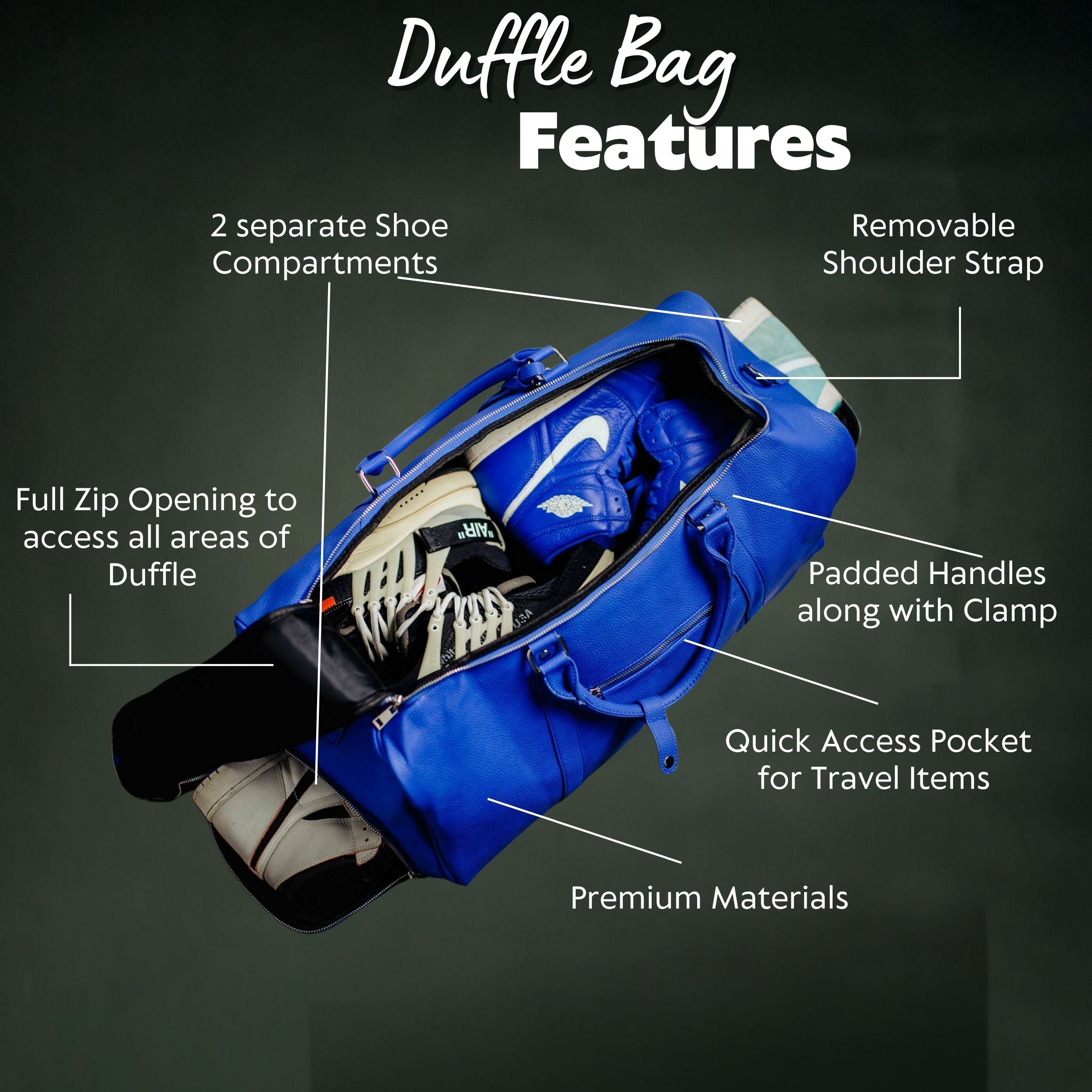 Royal Blue Leather Duffle Bag (Unbreakable Kicks Collab)