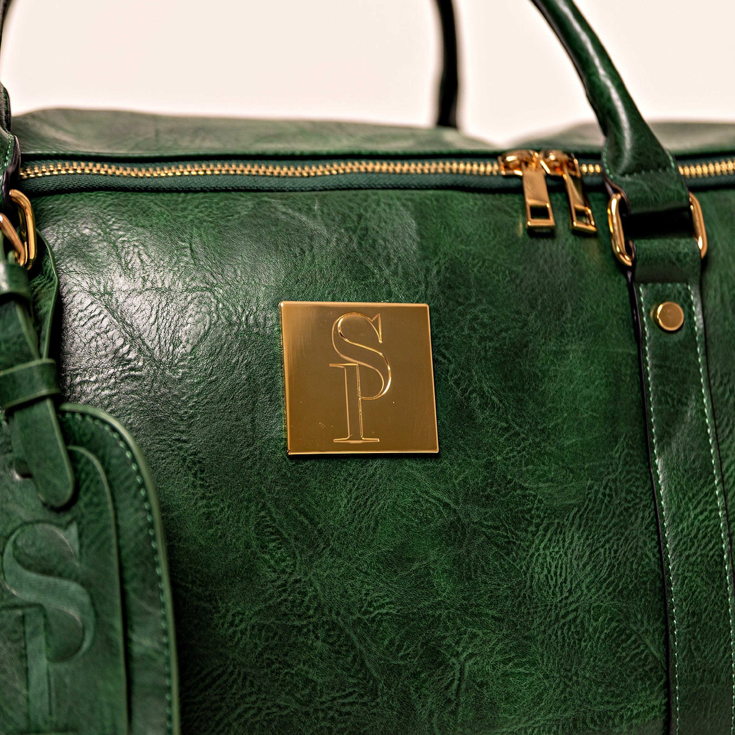 Green leather 2024 duffle bag