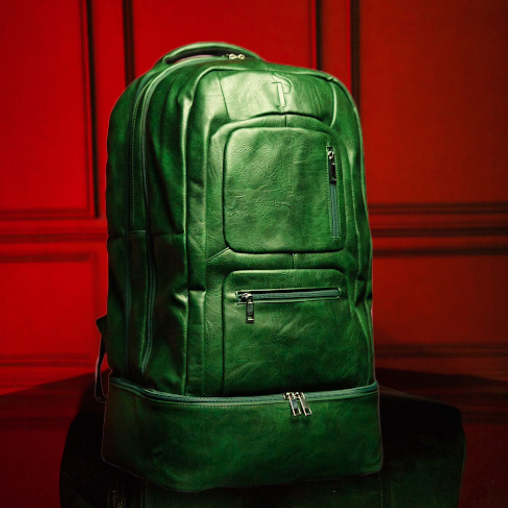 Emerald Green Leather Luxury Carry-On Backpack (Patented Signature Design)