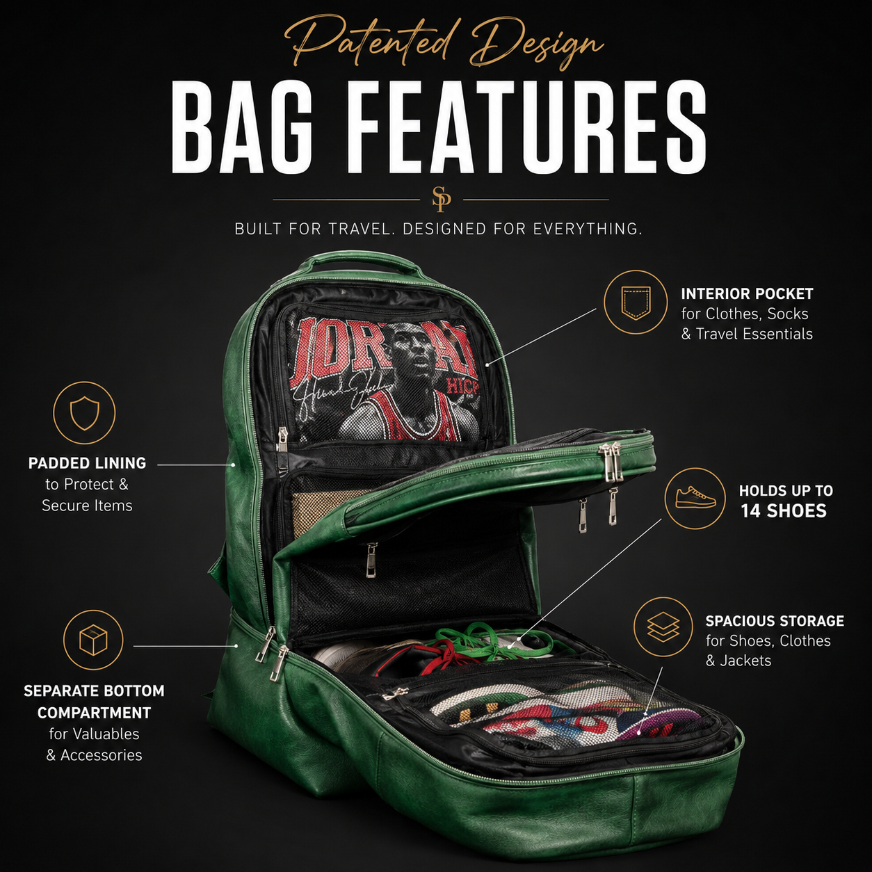 Emerald Green Leather Carry-On Patented Backpack (Only 300 Made)