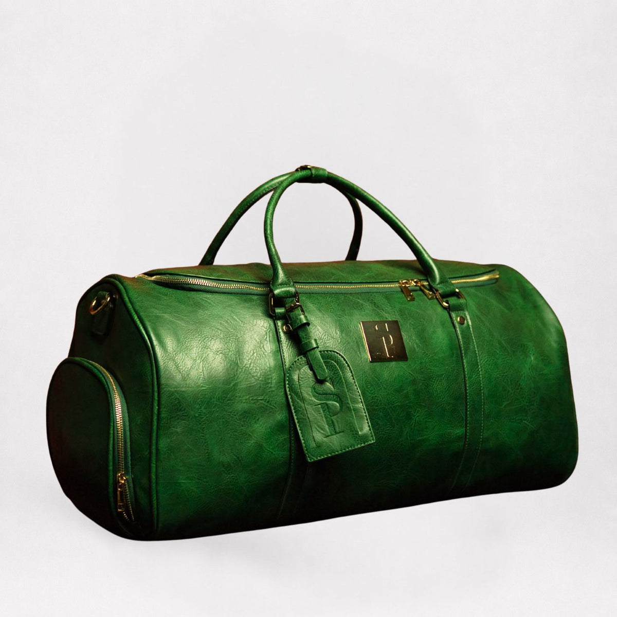 Emerald Green Leather Weekender Duffle Bag
