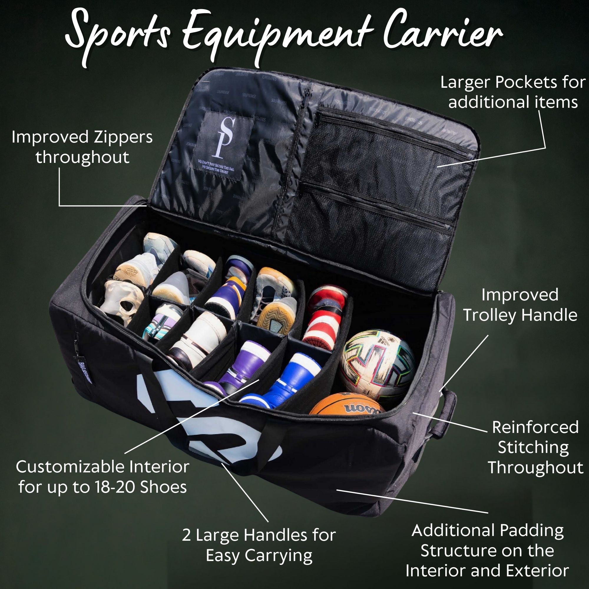 Sports Equipment Carrier With Wheels (Holds 20 Pairs of Shoes)