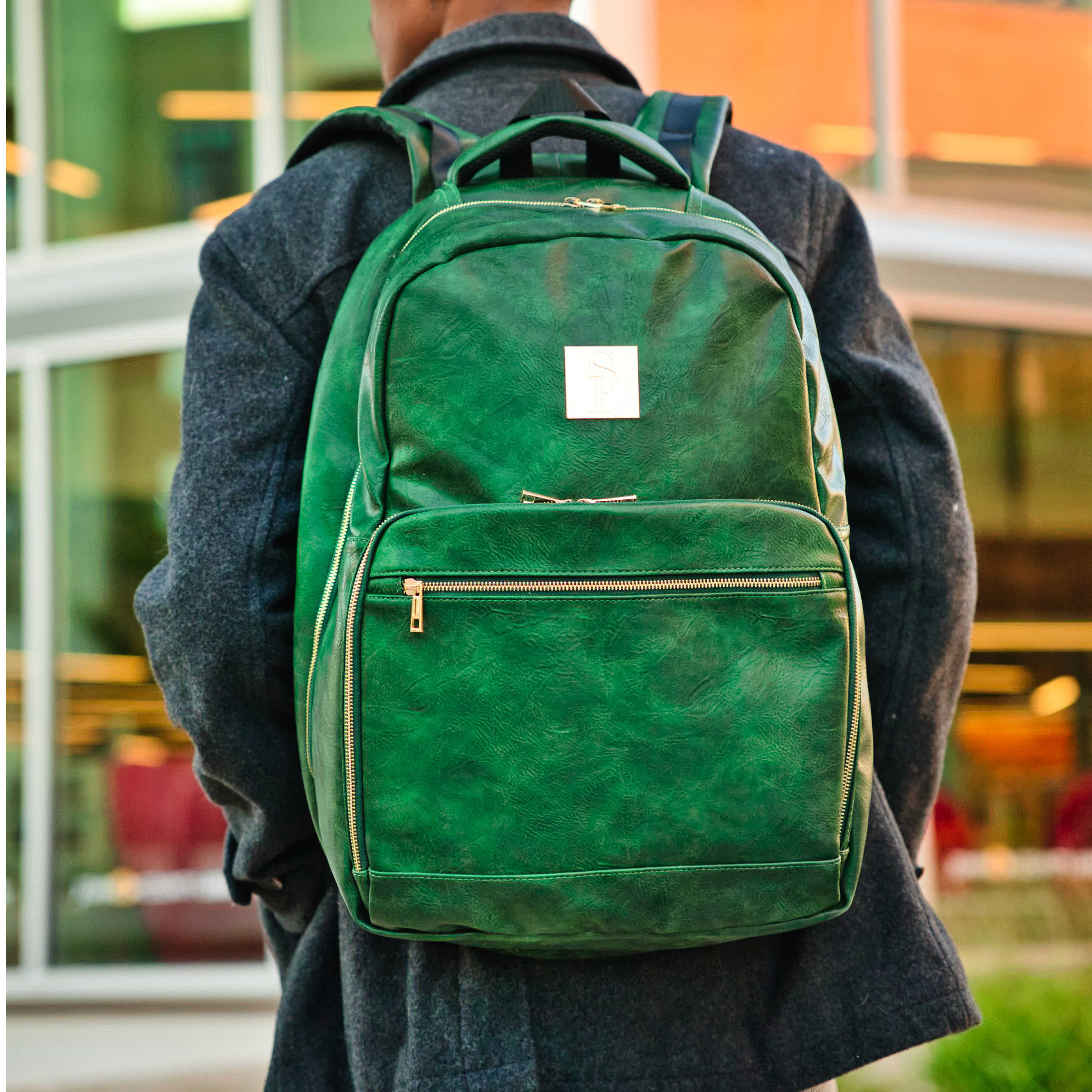 Leather 2024 backpack green