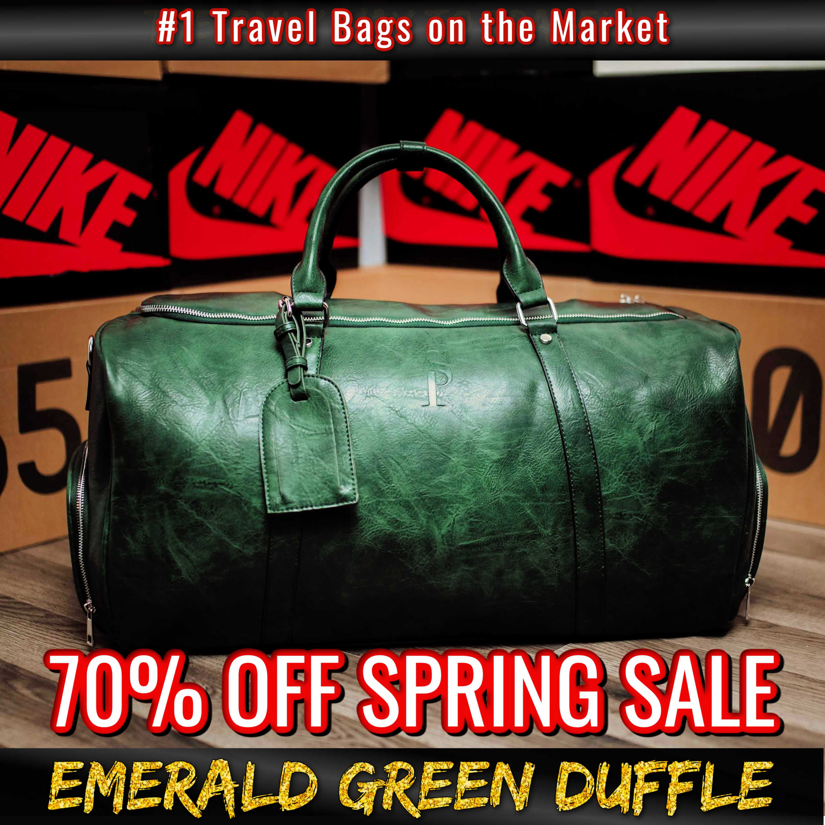 Emerald Green Leather Duffle (Spring Deal)