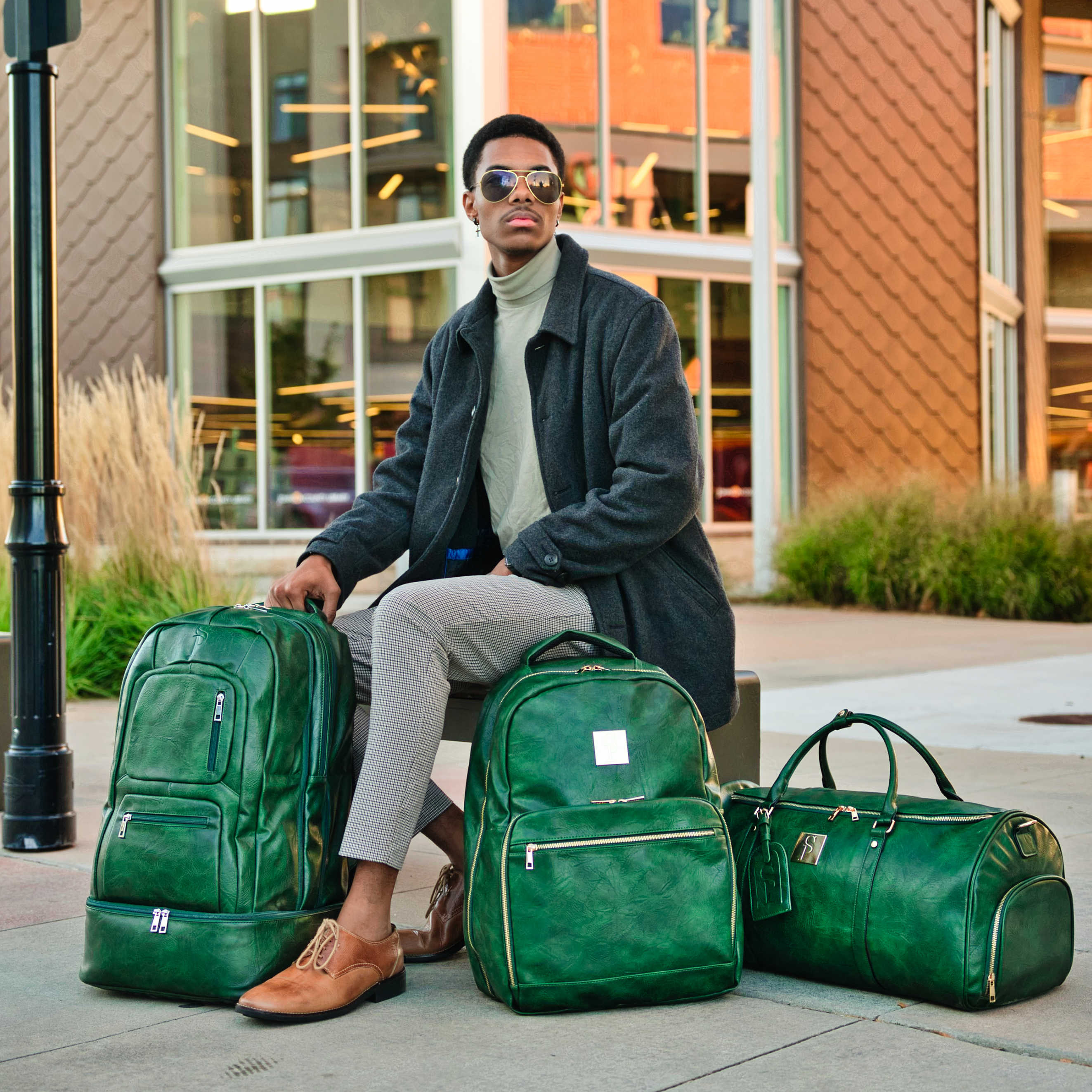 Leather backpack and duffle bag clearance set