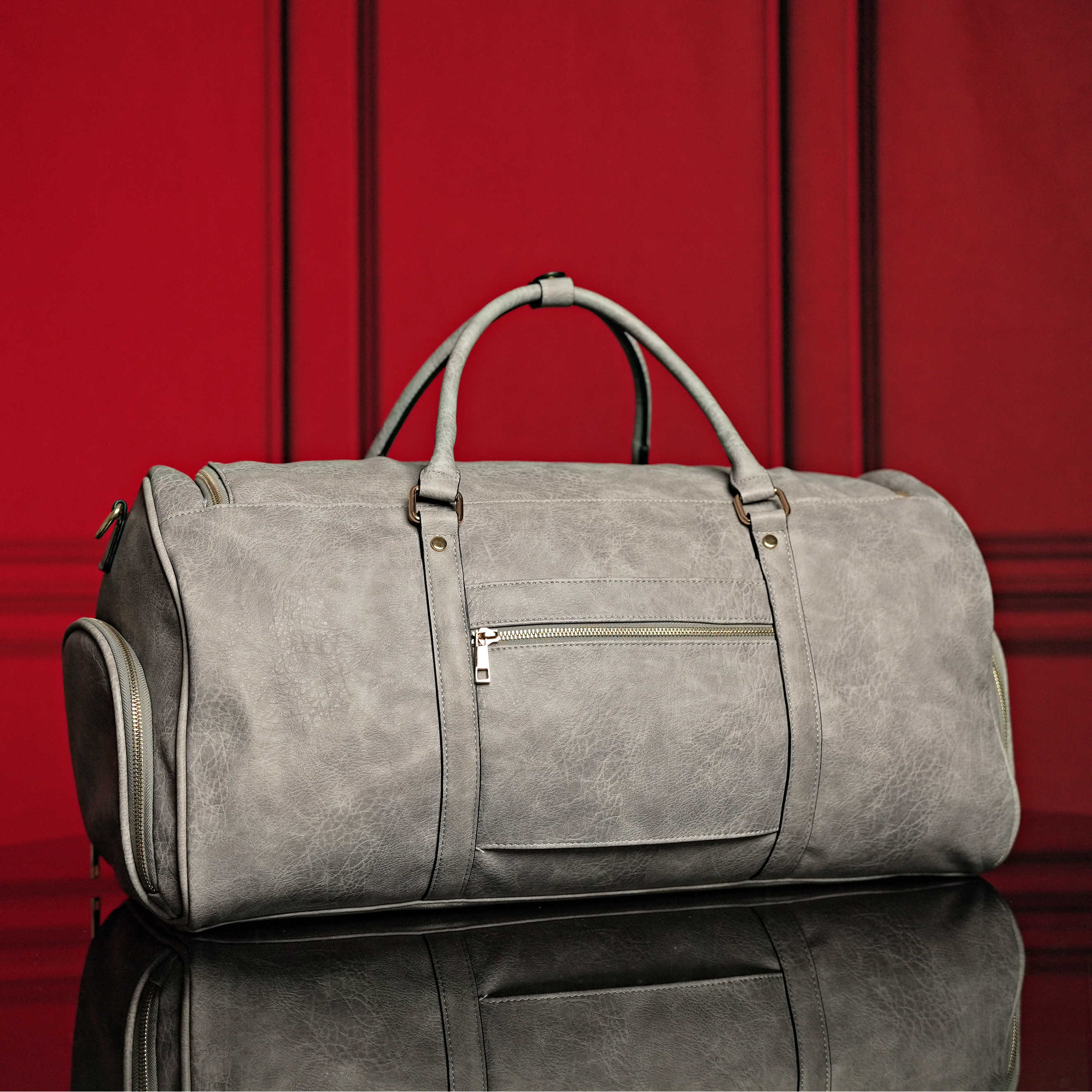 Grey Tumbled Luciano Leather Duffle Bag New Weekender Design