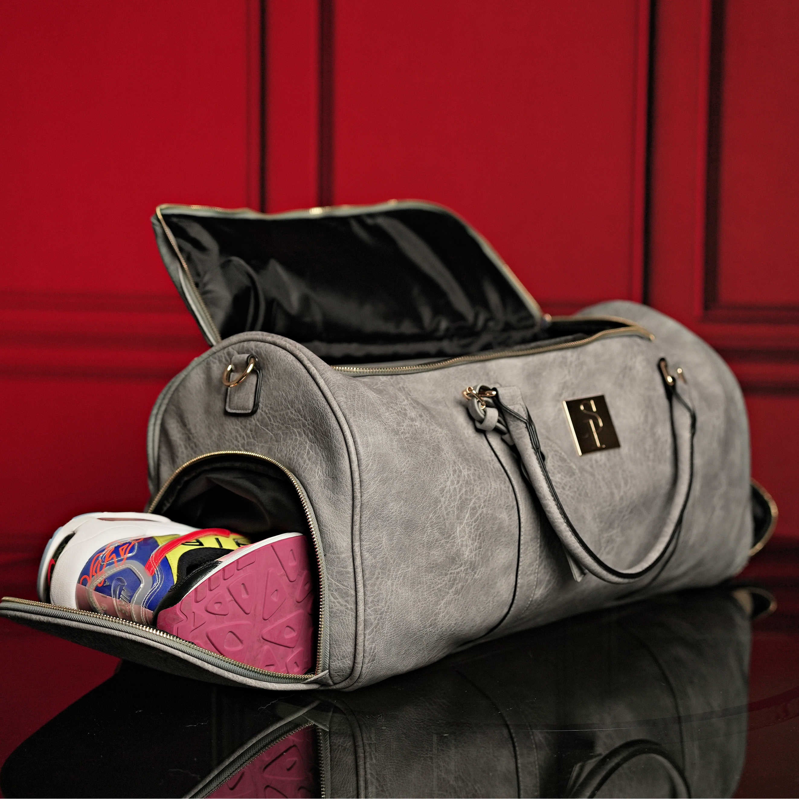 Grey Tumbled Leather Signature Bag Set (Signature and Duffle Bag) - Sole Premise