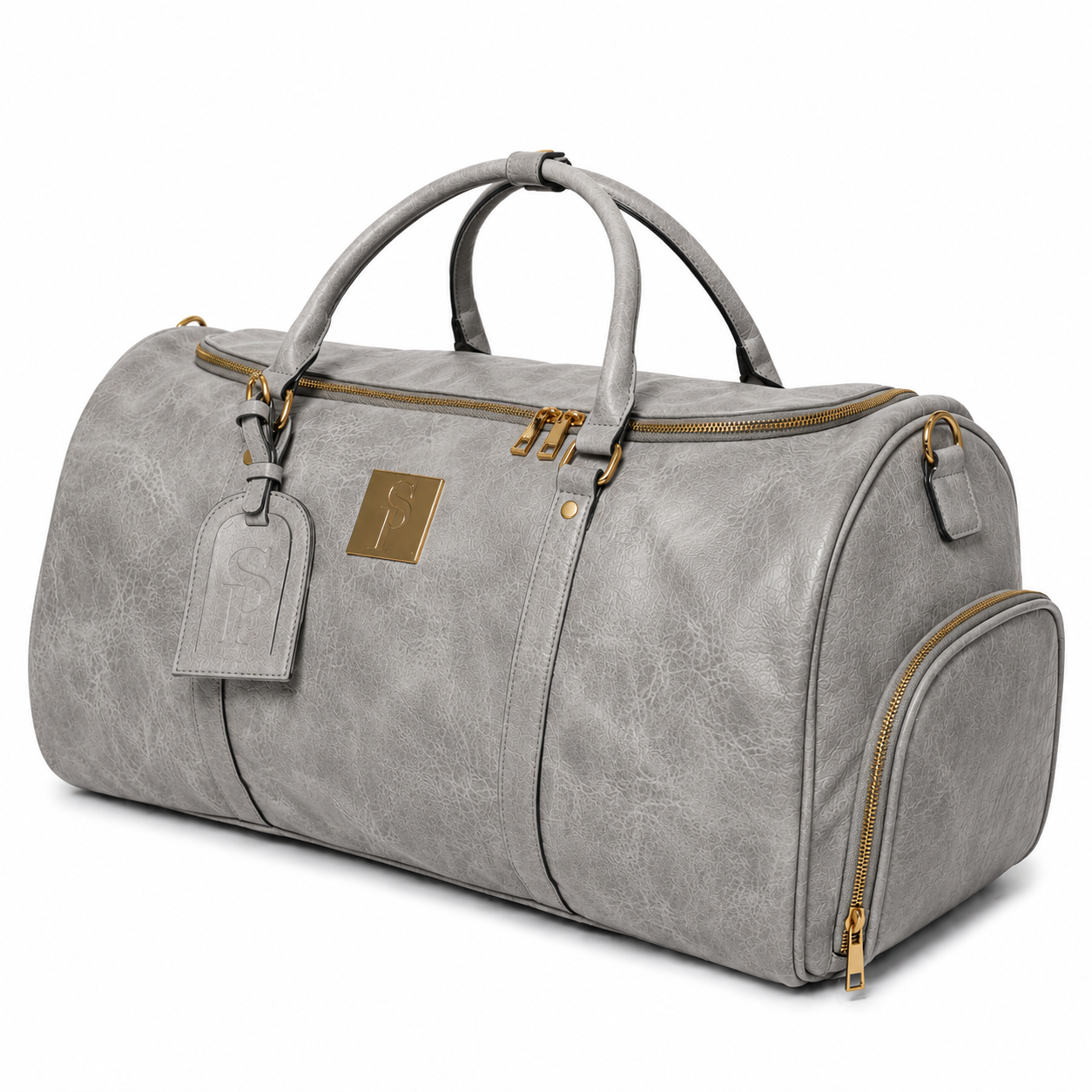 Grey Tumbled Leather Weekender Duffle Bag - Sole Premise