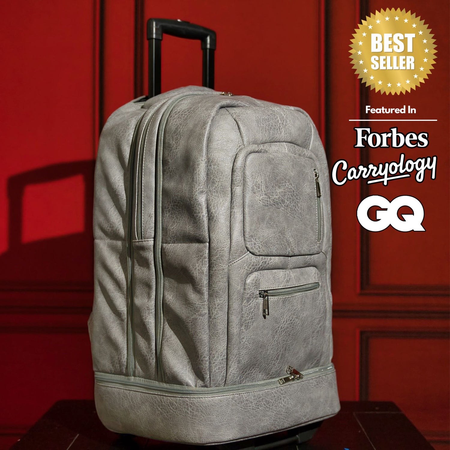 Grey Leather Carry-On Patented Roller Bag - Sole Premise
