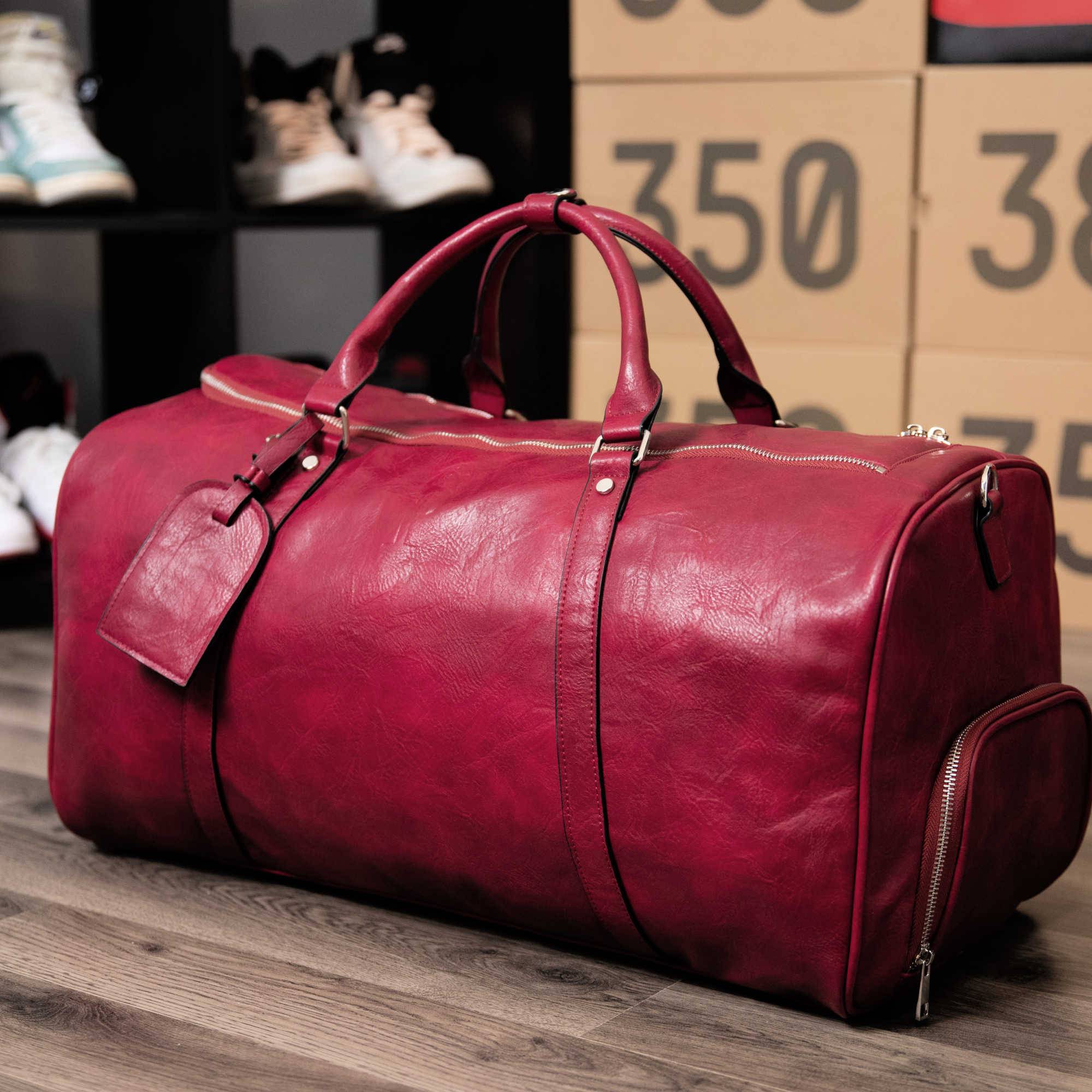 Maroon Tumbled Leather Signature Bag Set (Signature and Duffle Bag) - Sole Premise