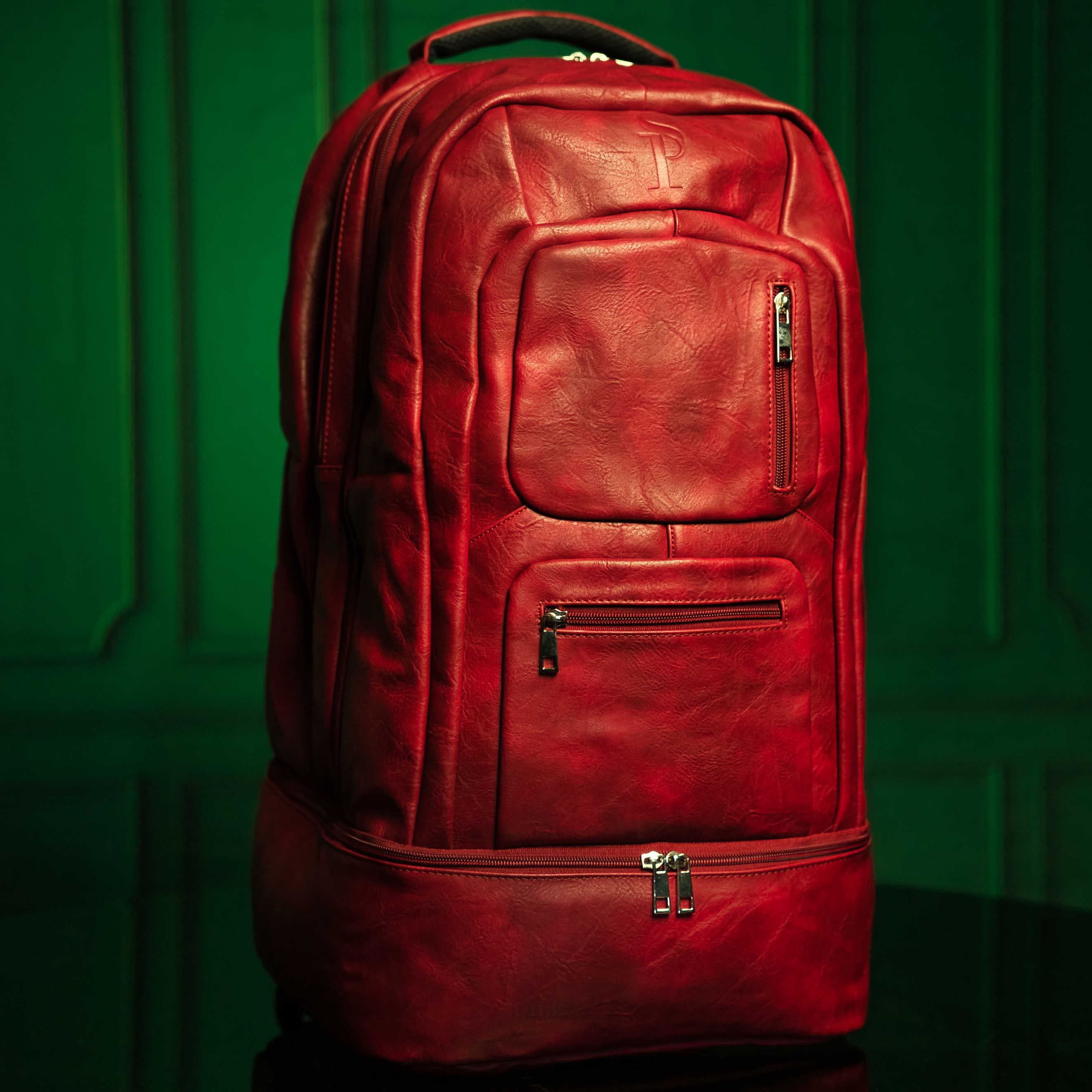 Maroon Leather Luxury Carry On Backpack Patented Signature Design