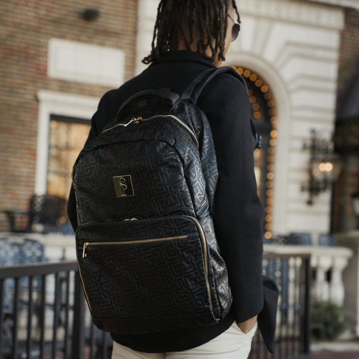 Black Monogram Leather Commuter Bag