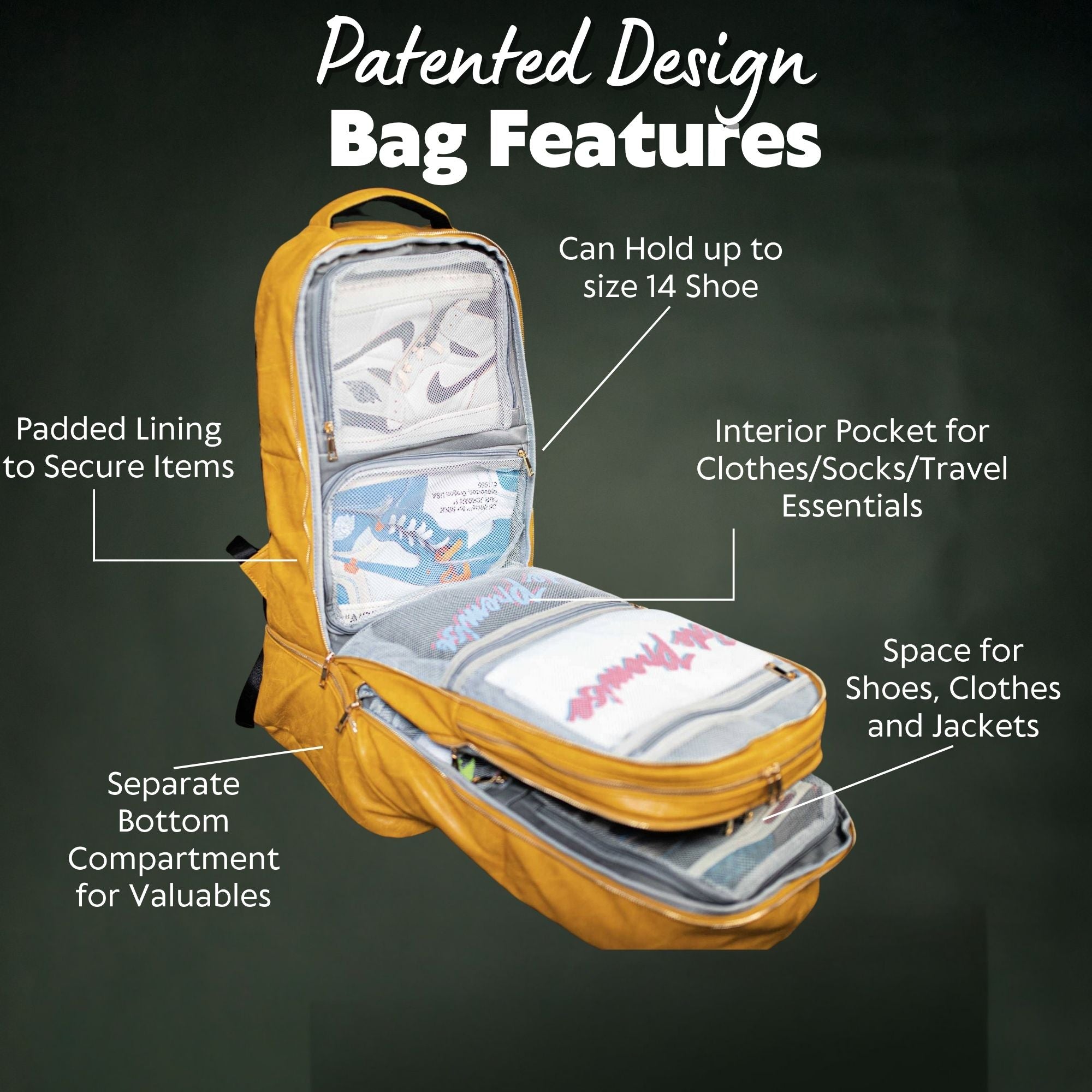 Yellow Leather Carry-On Backpack (Patented Signature Design)