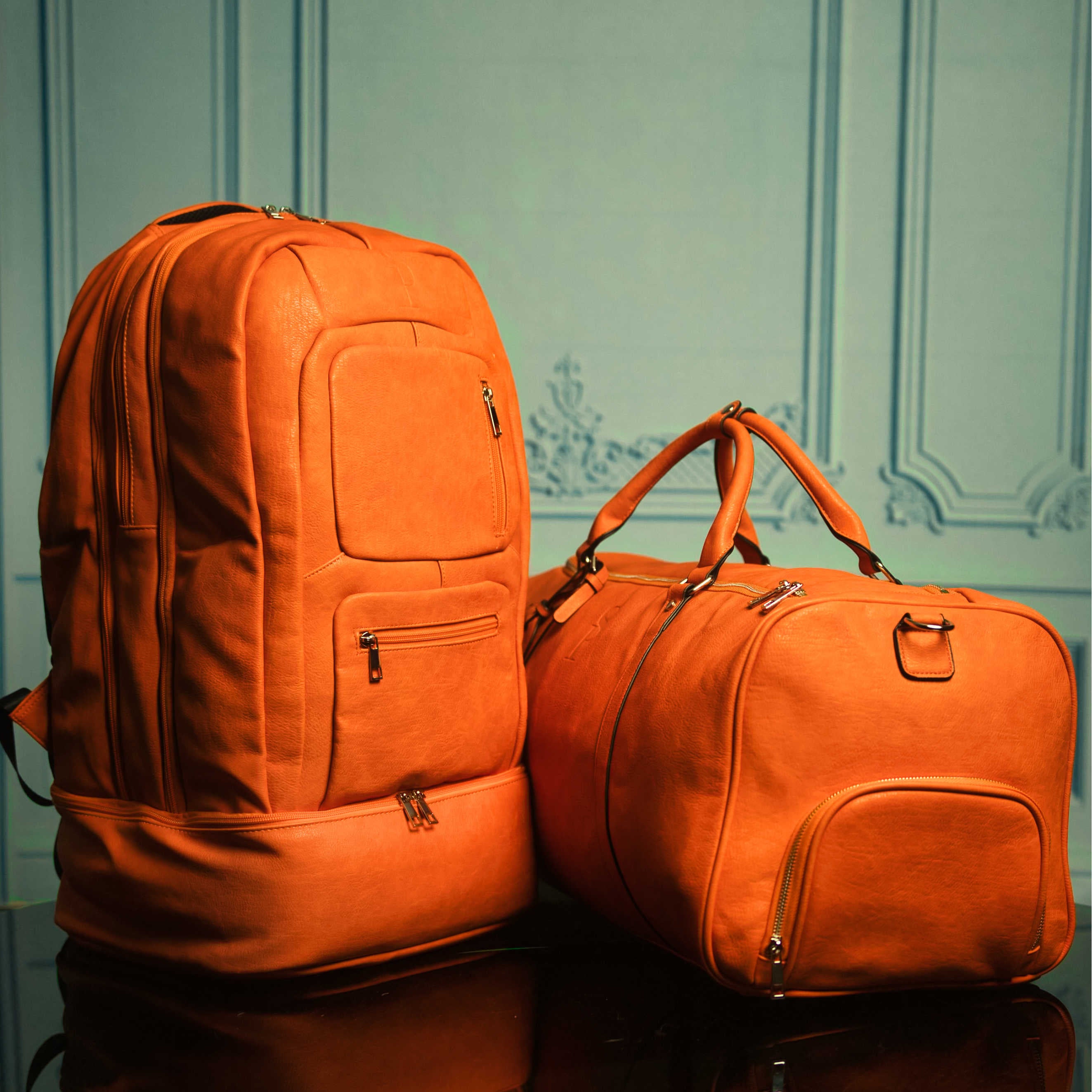 Orange Tumbled Leather Bag Set (Signature and Duffle) - Sole Premise