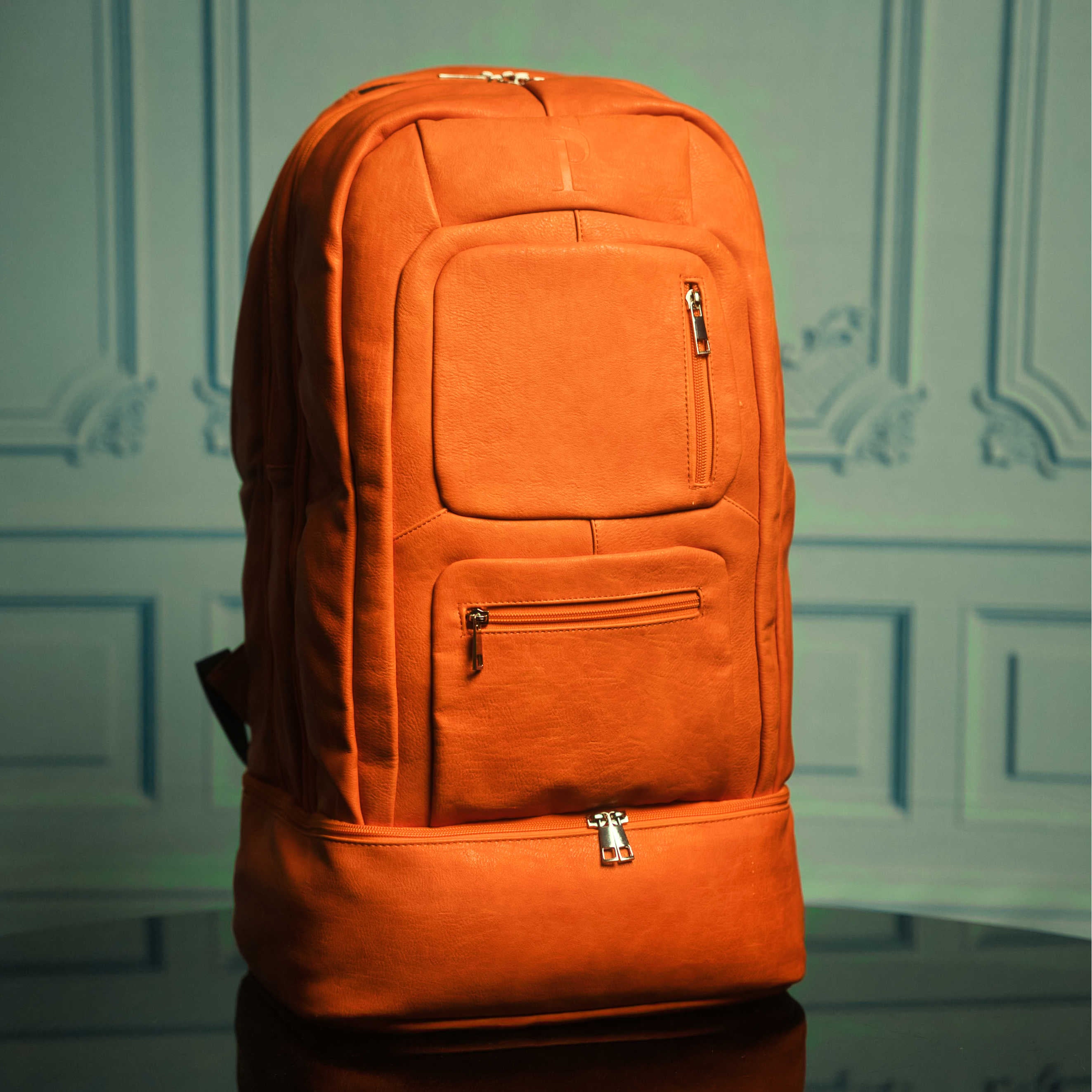 Orange Leather Luxury Carry-On Backpack (Patented Signature Design) - Sole Premise