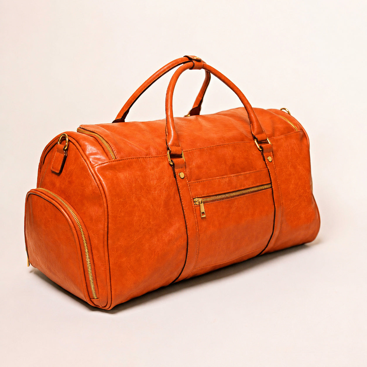 Orange Tumbled Leather Duffle Bag - Sole Premise