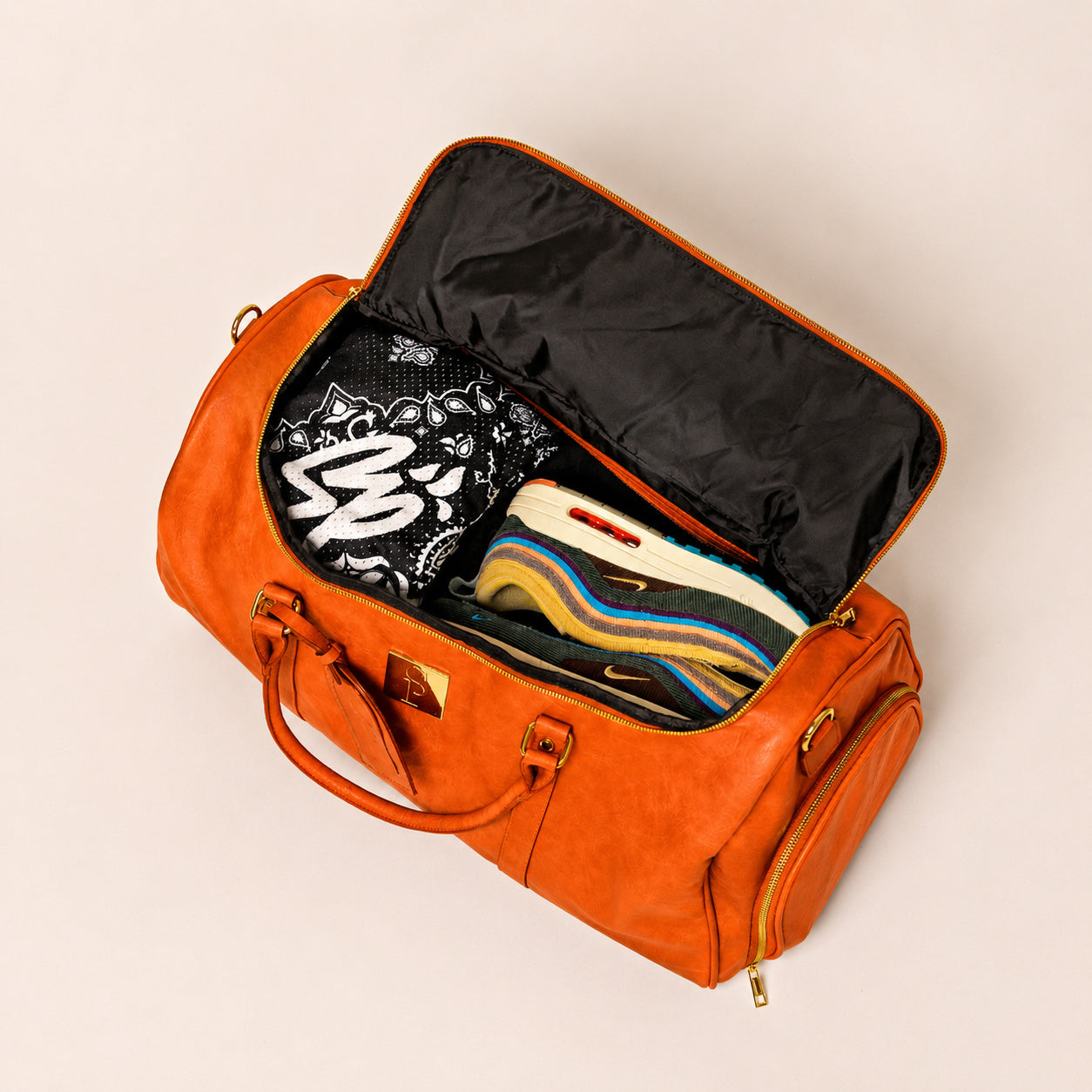 Orange Tumbled Leather Duffle Bag - Sole Premise