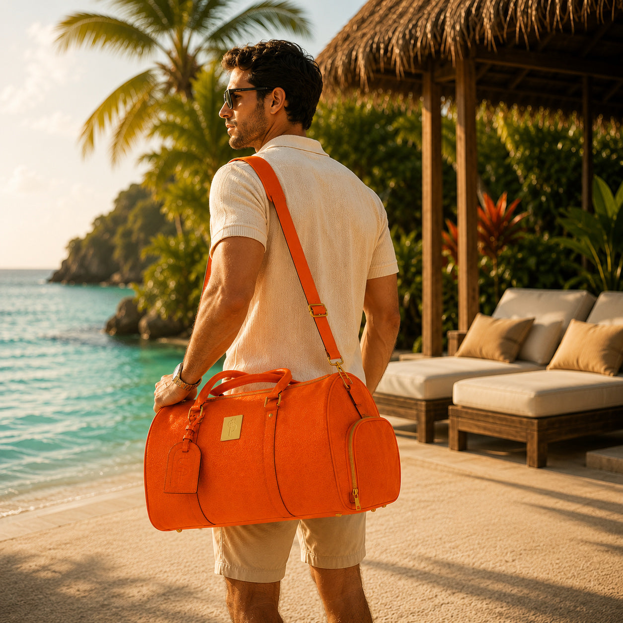 Orange Tumbled Leather Duffle Bag - Sole Premise