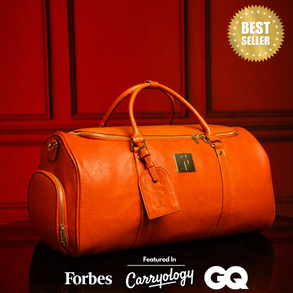 Sole Premise Orange Tumbled Leather Duffle Bag