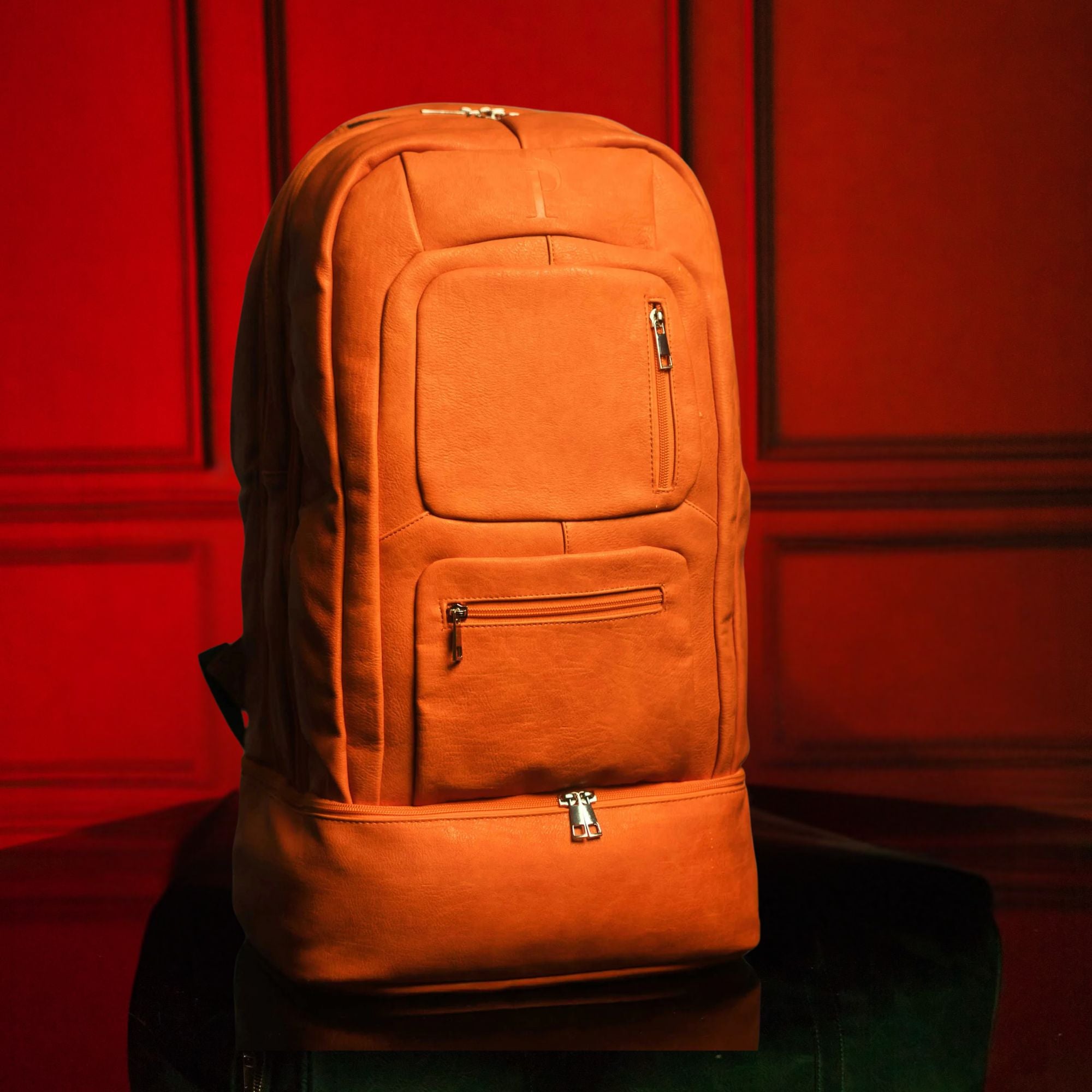 Orange Leather Luxury Carry-On Patented Backpack