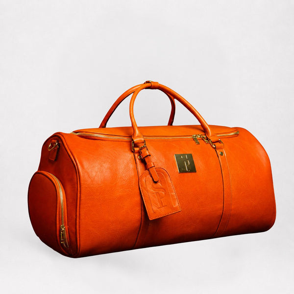 Orange Tumbled Leather Duffle Bag