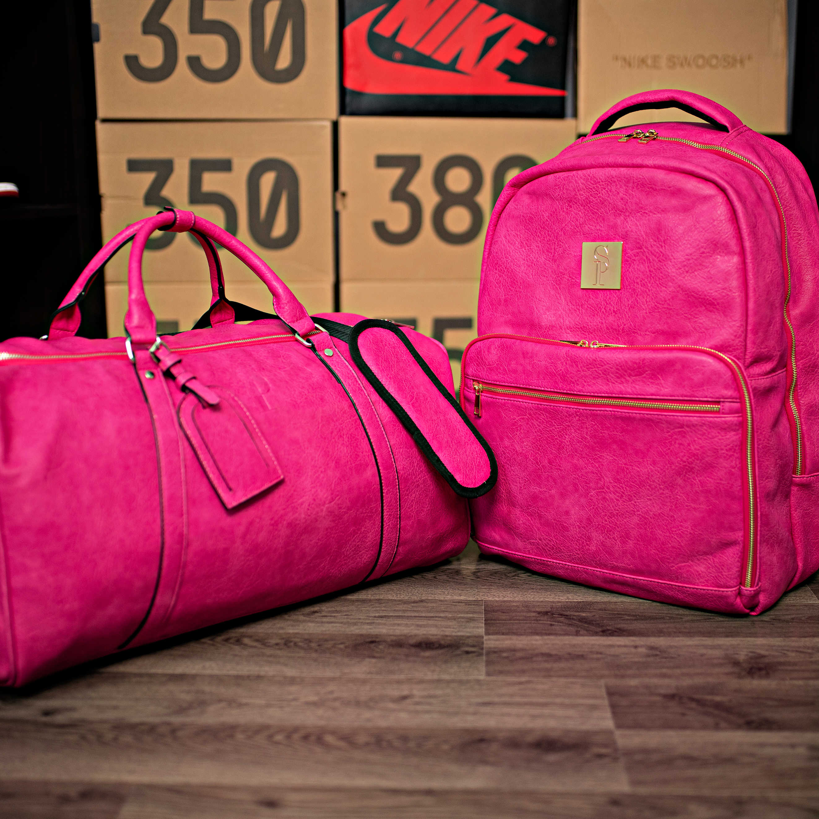 Pink Tumbled Leather 2 Bag Set (Commuter and Duffle)