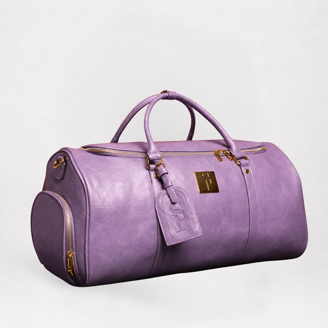 Purple Leather Weekender Duffle Bag