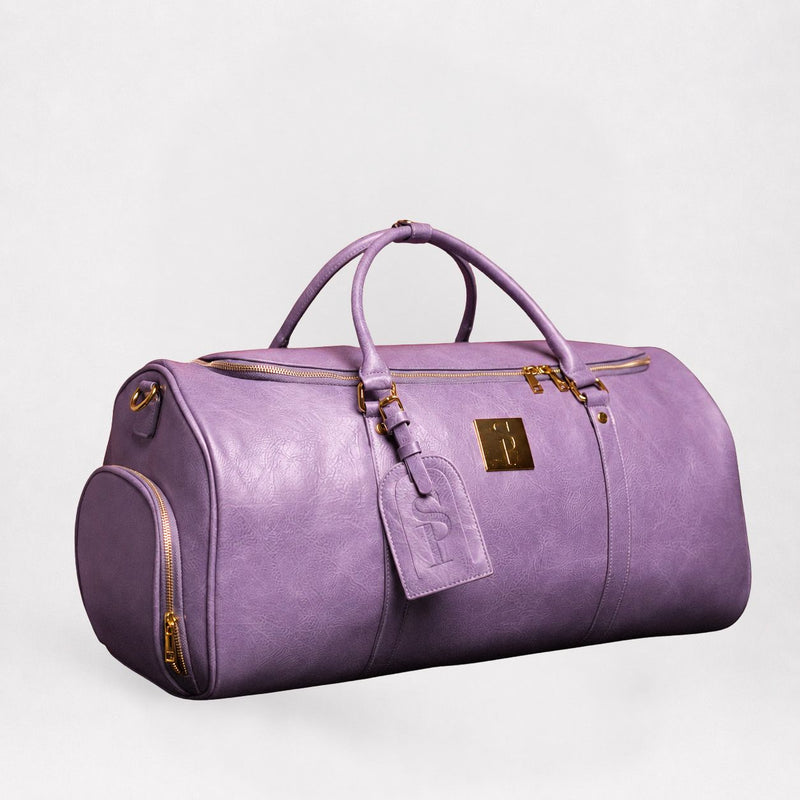 Purple Leather Weekender Duffle Bag