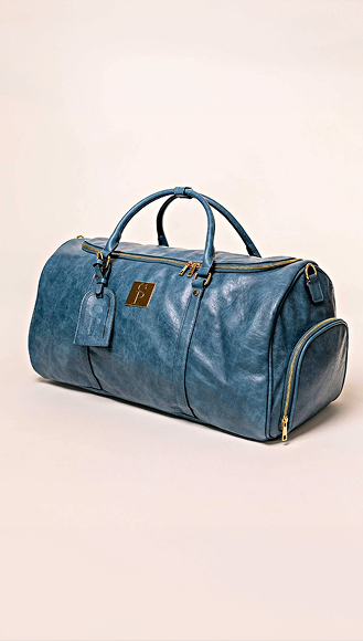 Blue Tumbled Leather Weekender Duffle Bag Complete The Set
