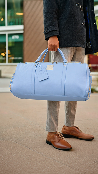 Baby Blue Leather Duffle Bag Complete The Set