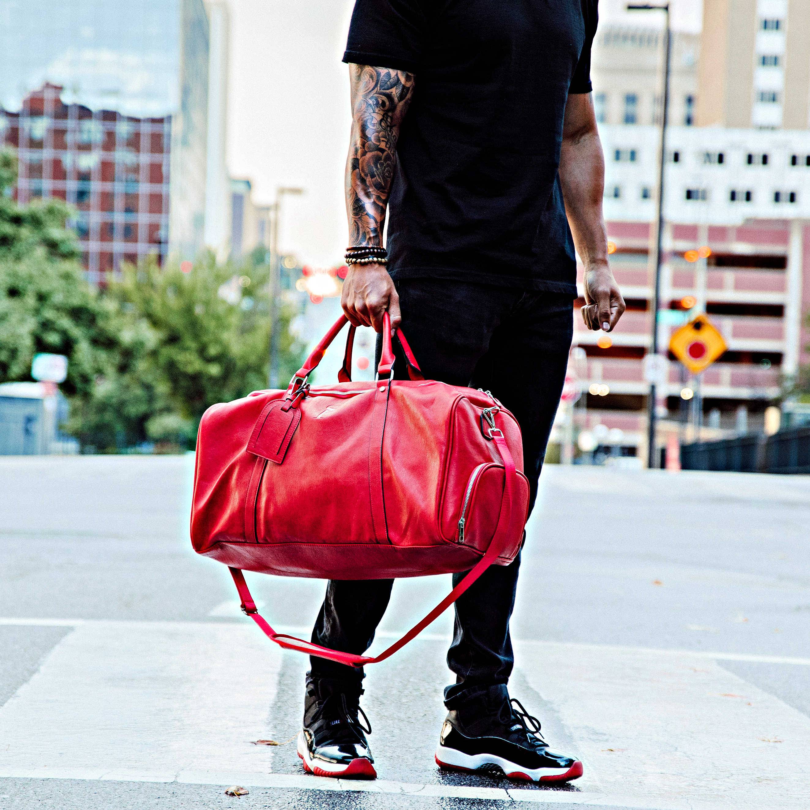 Red Tumbled Leather 2 Bag Set (Commuter and Duffle) - Sole Premise