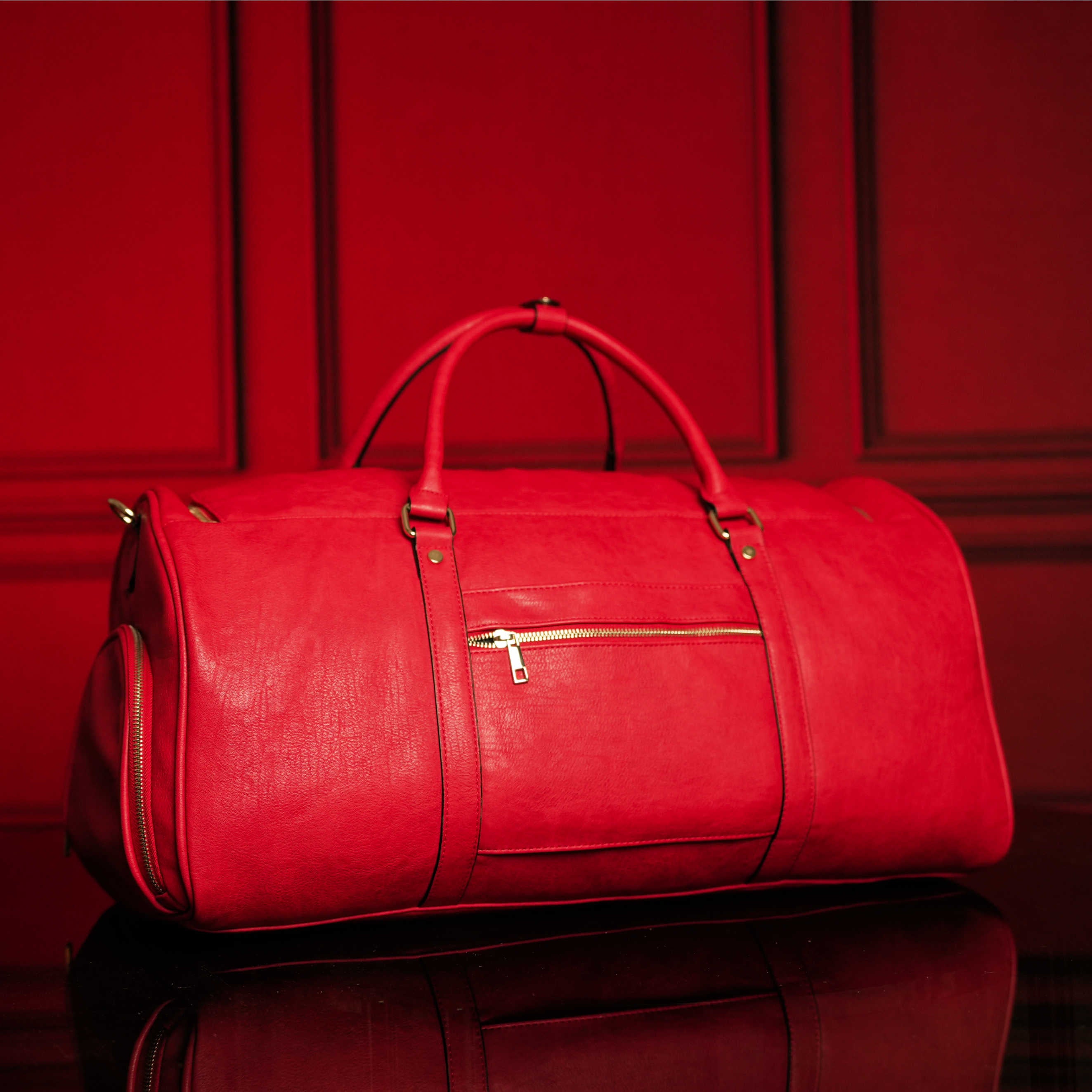 Red Tumbled Leather Duffle Bag (New Weekender Design)