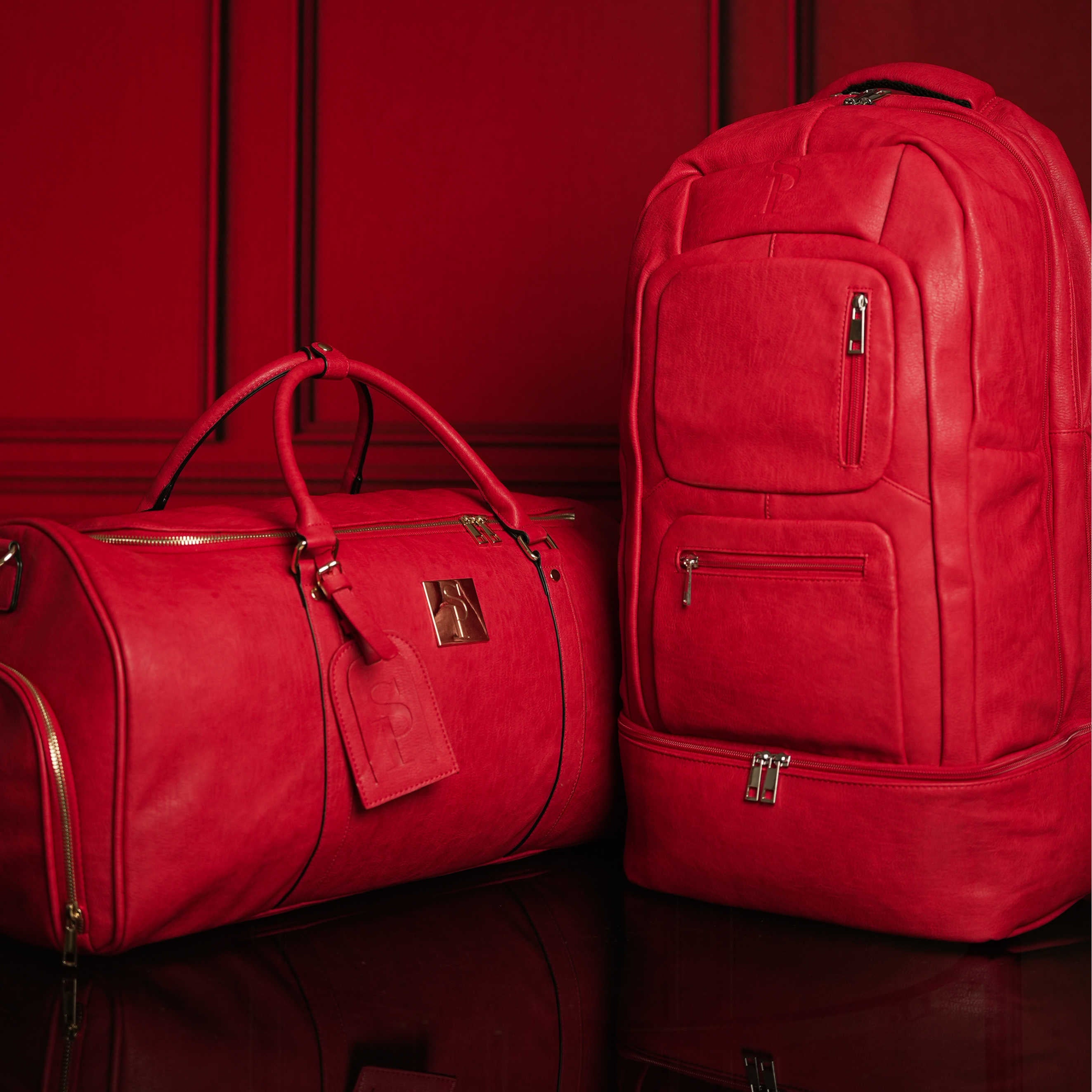 Red Tumbled Leather Signature Bag Set (Signature and Duffle Bag)